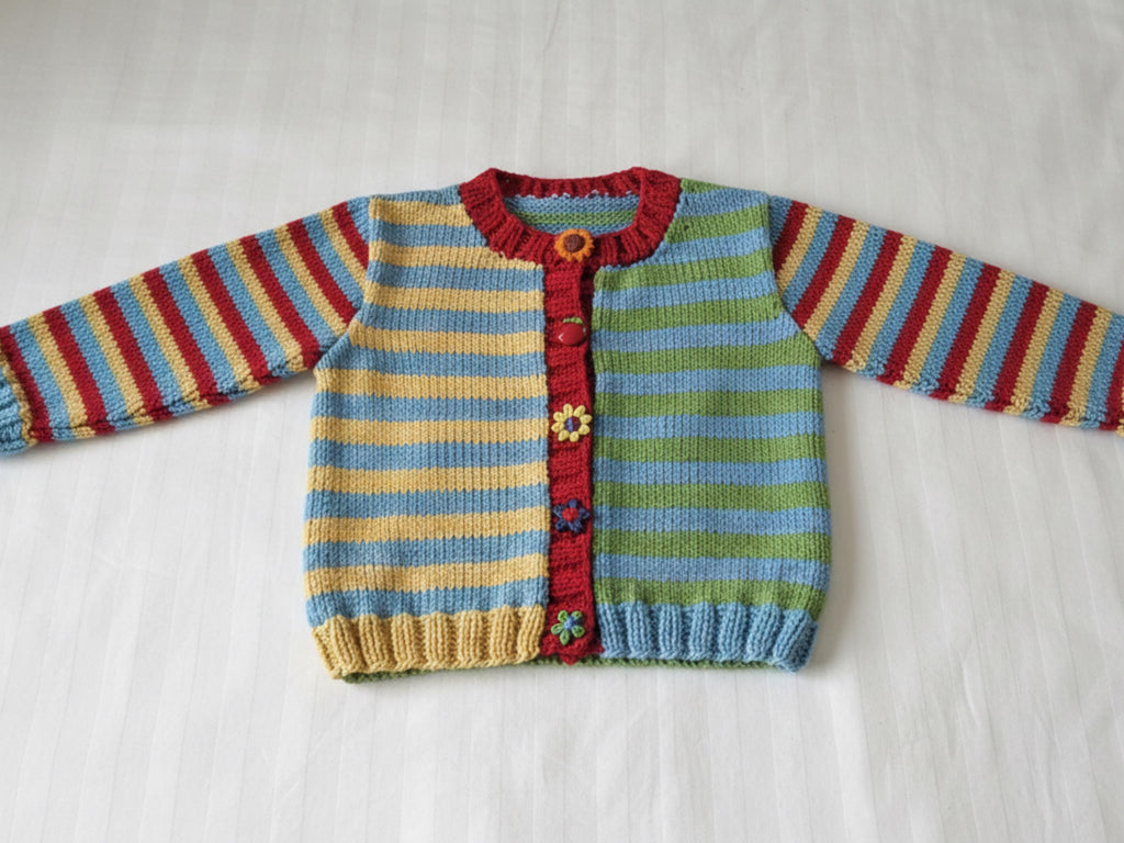 Child's Knit Stripe Cardigan Pattern – Aran Worsted Yarn (PDF Download)