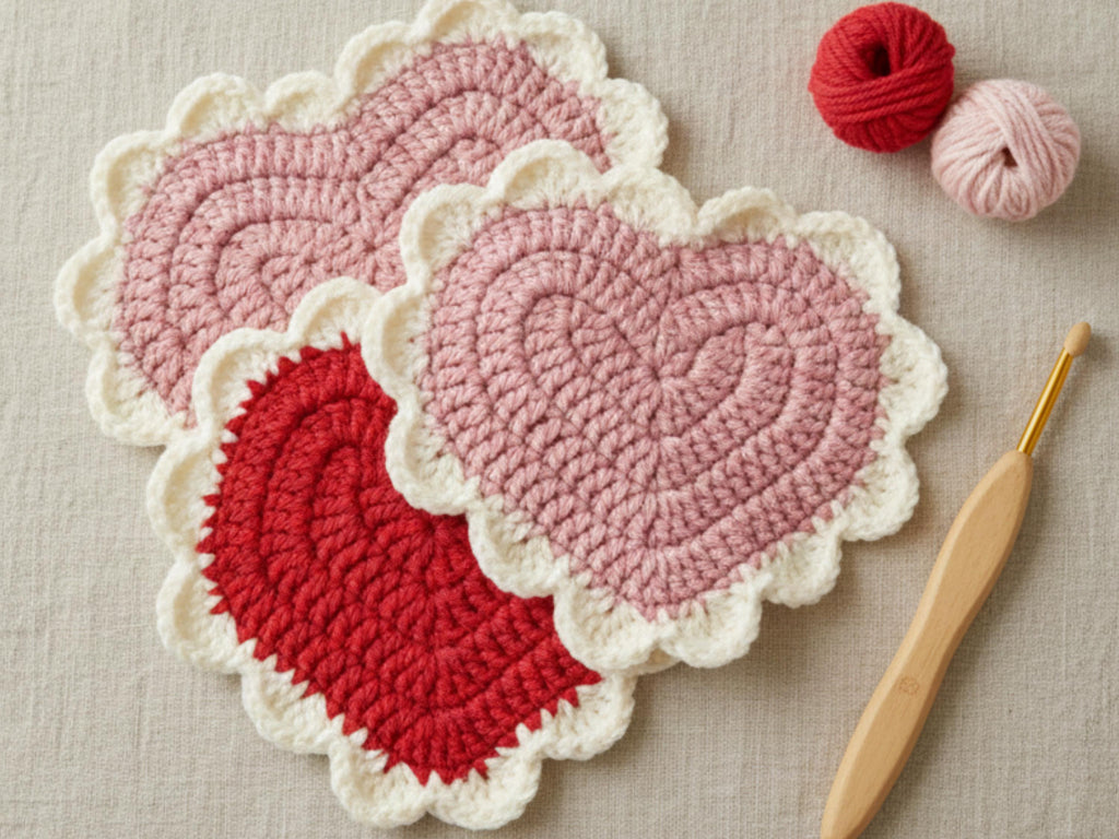 Sweet Hearts Crochet Dishcloth Pattern – Beginner Friendly, Vintage Shell Border (PDF Download)