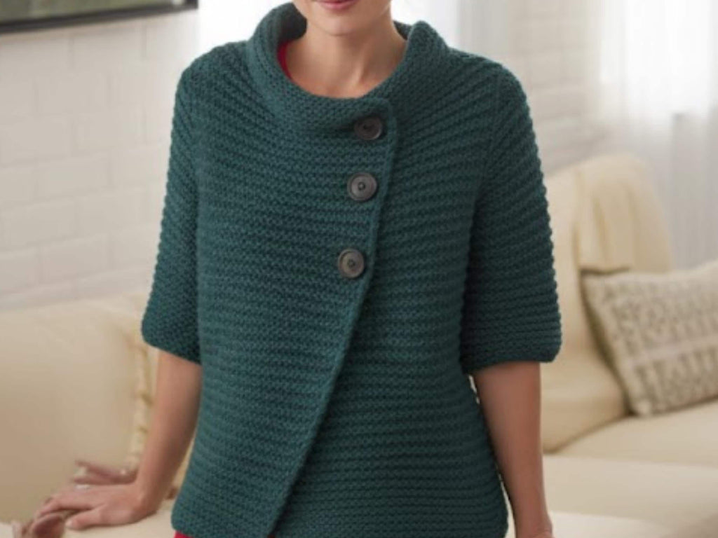 Women's Ribbed Jacket Cardigan Knitting Pattern – Short Sleeve Button Front (PDF Download)