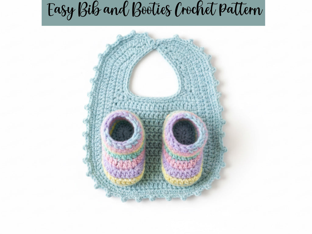 Easy Beginner Baby Crochet Bib and booties pattern- PDF -Instant download-English