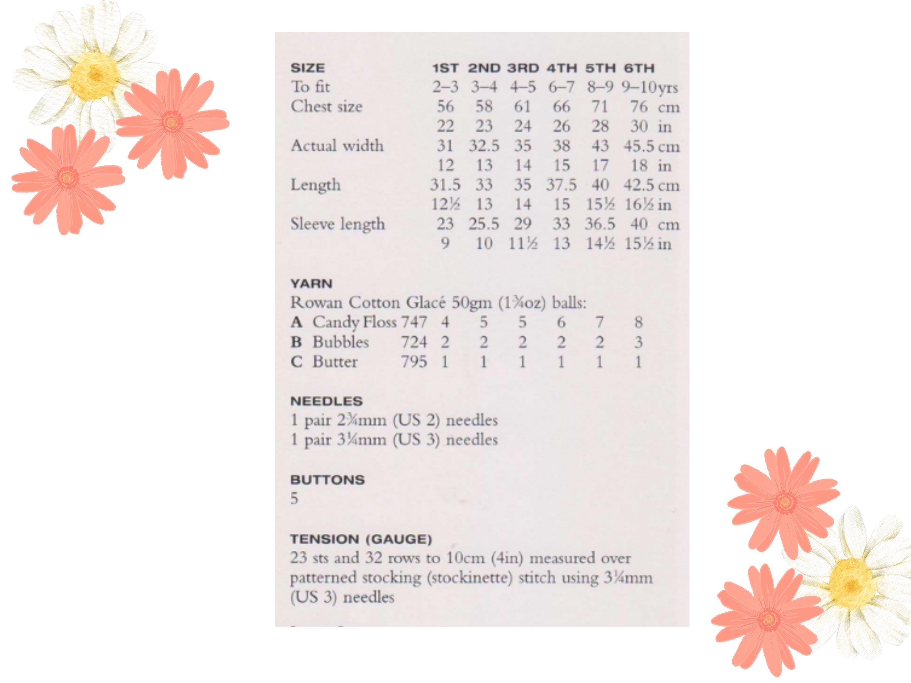 Baby  Girl Knitting Patterns 3 yrs  Daisy Cardigan Knitting Pattern, Intarsia Floral Kids Sweater (PDF Download)