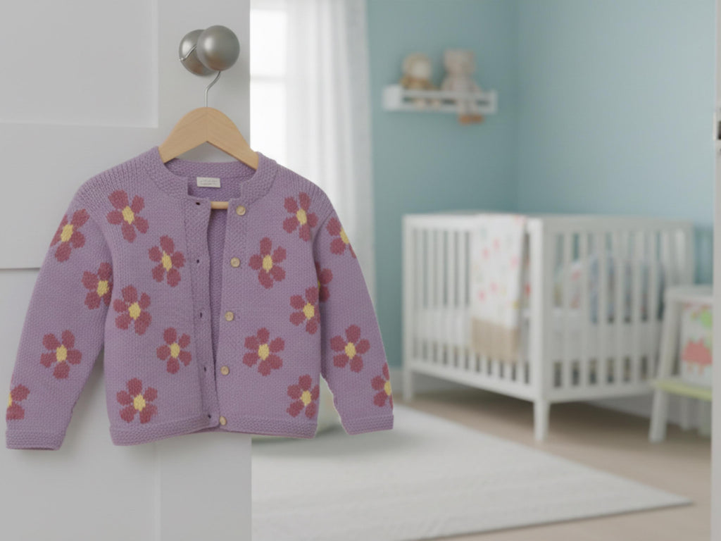 Baby  Girl Knitting Patterns 3 yrs  Daisy Cardigan Knitting Pattern, Intarsia Floral Kids Sweater (PDF Download)