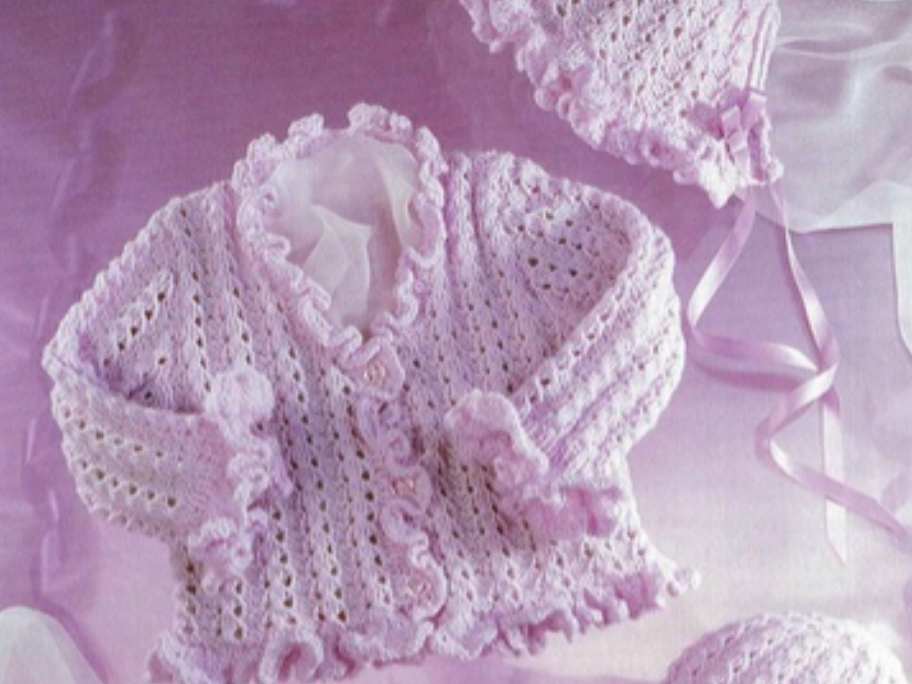 Baby Ruffled Cardigan Knitting Pattern – DK Weight, Lace Edges (PDF)