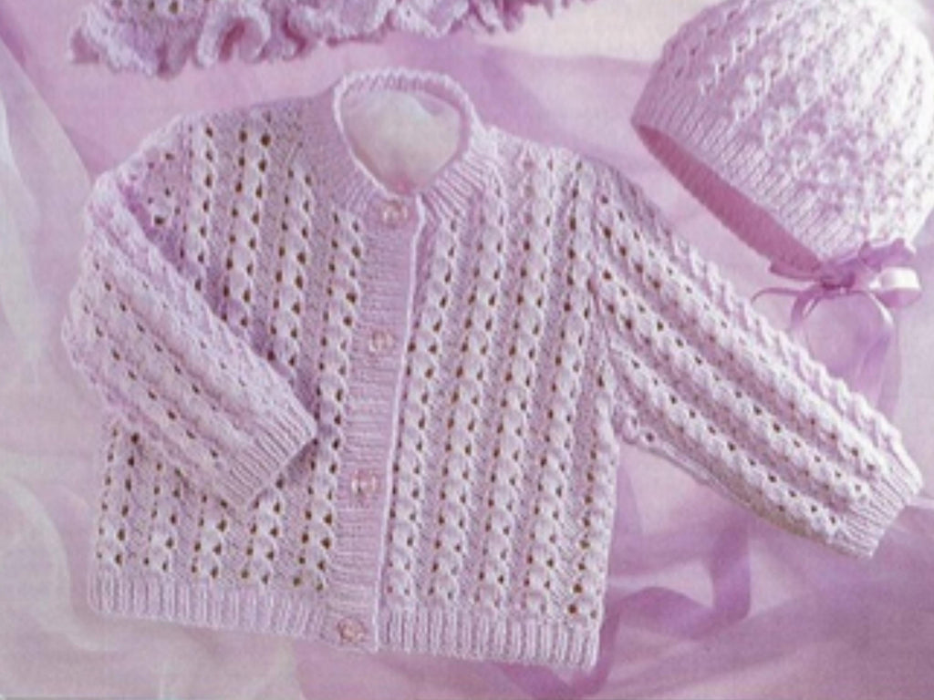 Baby Ruffled Cardigan Knitting Pattern – DK Weight, Lace Edges (PDF)