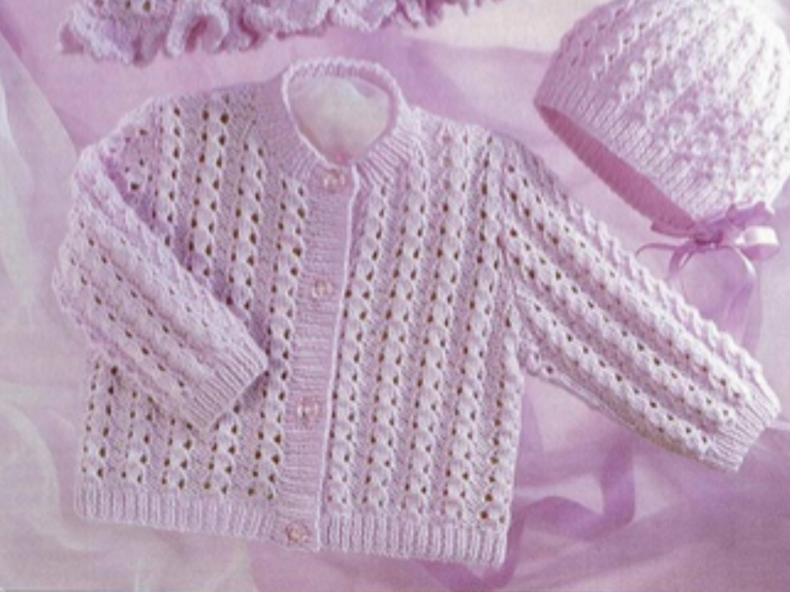 Baby Ruffled Cardigan Knitting Pattern – DK Weight, Lace Edges (PDF)