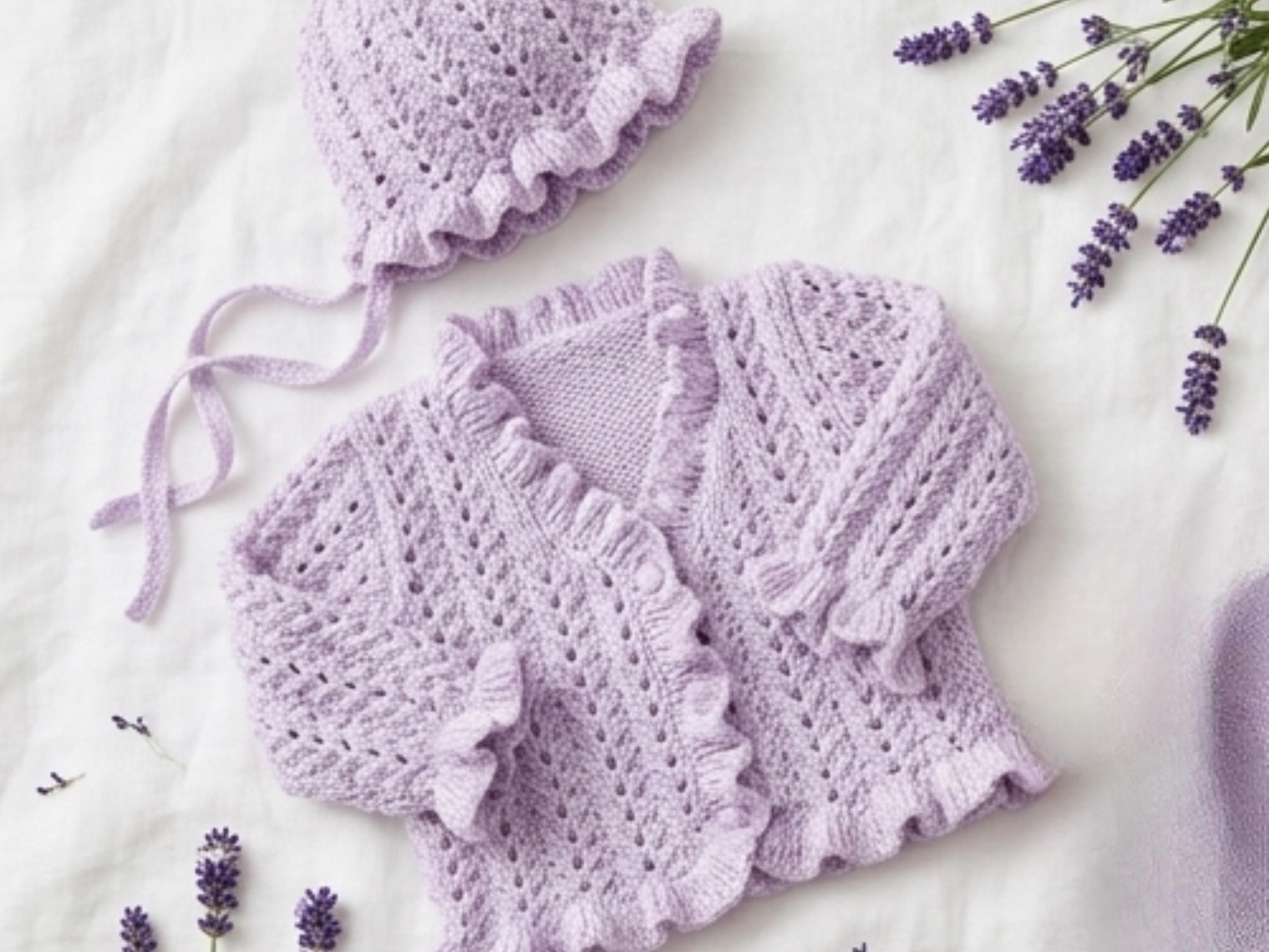 Baby Ruffled Cardigan Knitting Pattern – DK Weight, Lace Edges (PDF)