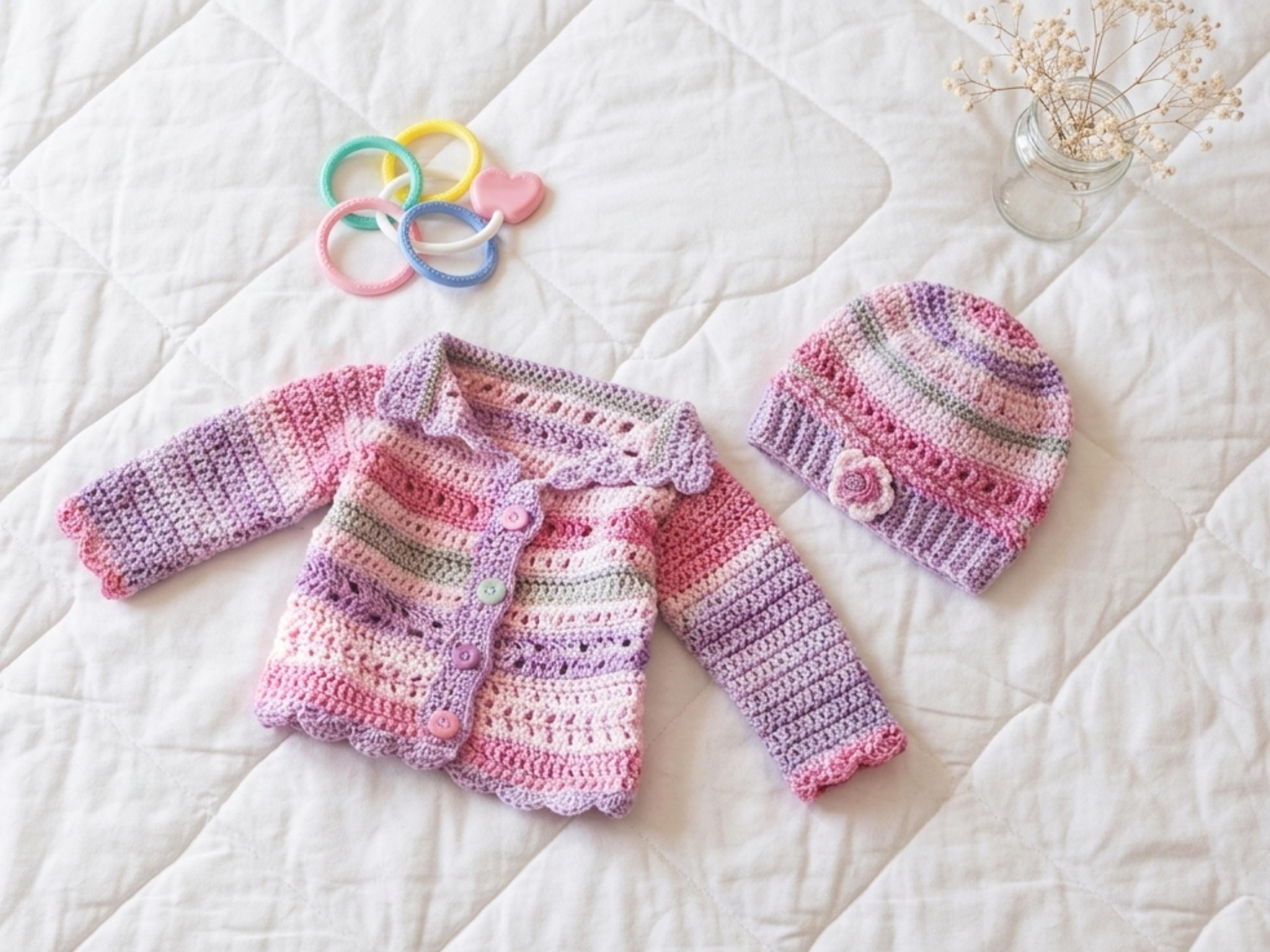 Baby Girl Crochet Patterns Cardigan and Hat Crochet Pattern, Textured Flower Design (PDF Download)-handmade baby shower gift crochet pattern