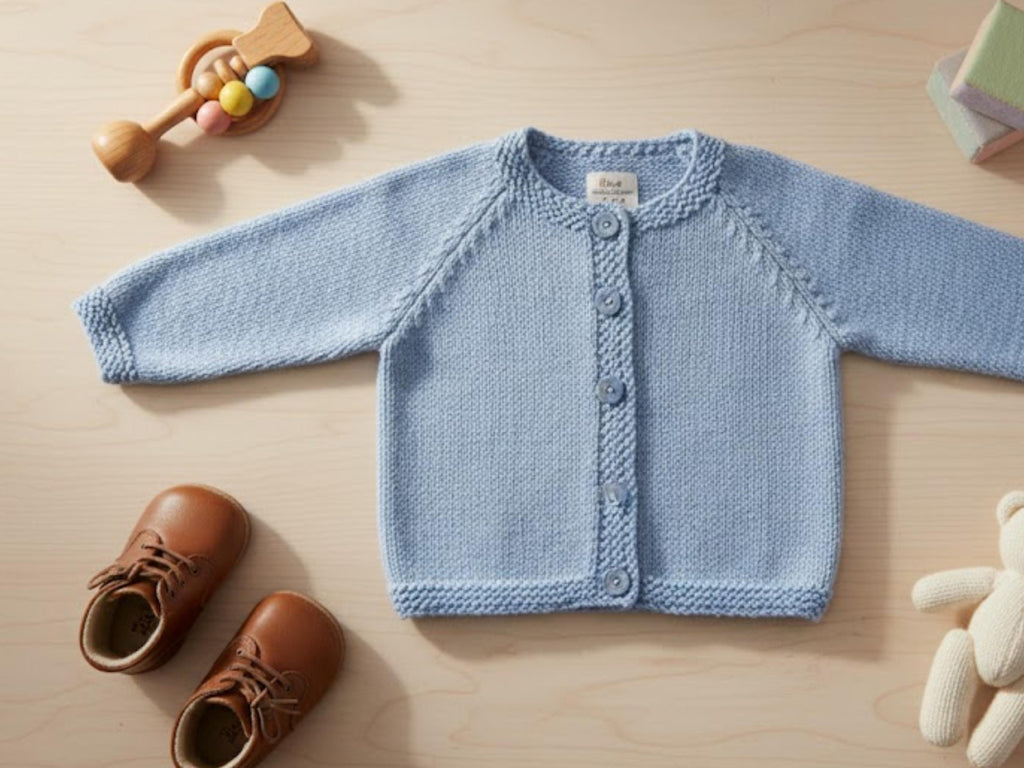 Easy Baby Cardigan Knitting Pattern – Unisex Moss Stitch Jacket (PDF Download)