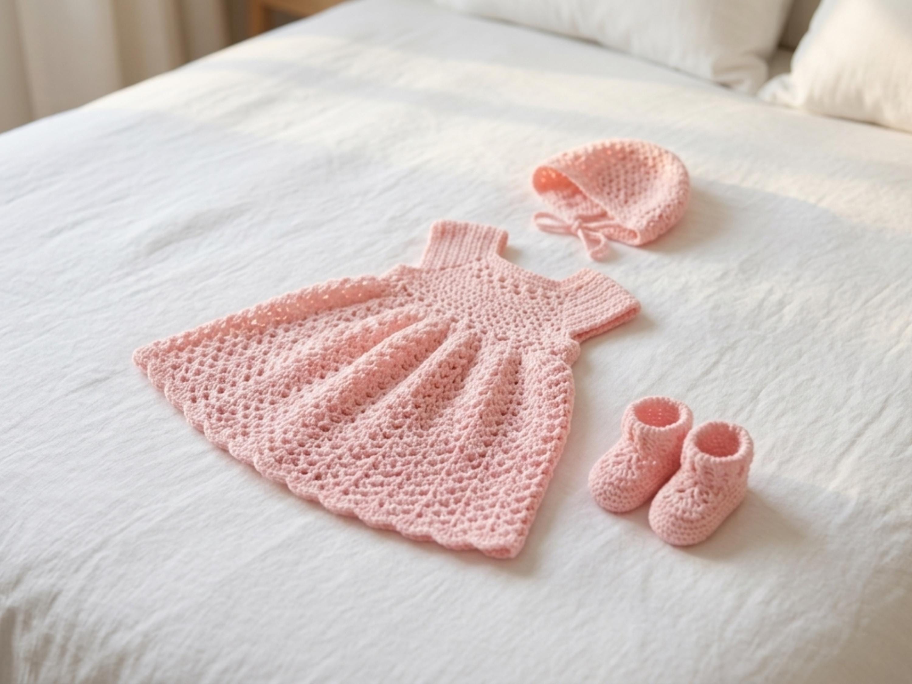 Vintage Baby Girl Crochet Layette Pattern – Dress, Coat, Bonnet (PDF Instant Download)