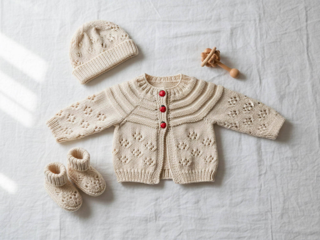Baby knitting pattern pdf-Lace Baby Cardigan & Hat Knitting Pattern – Aran Yarn (PDF Pattern)