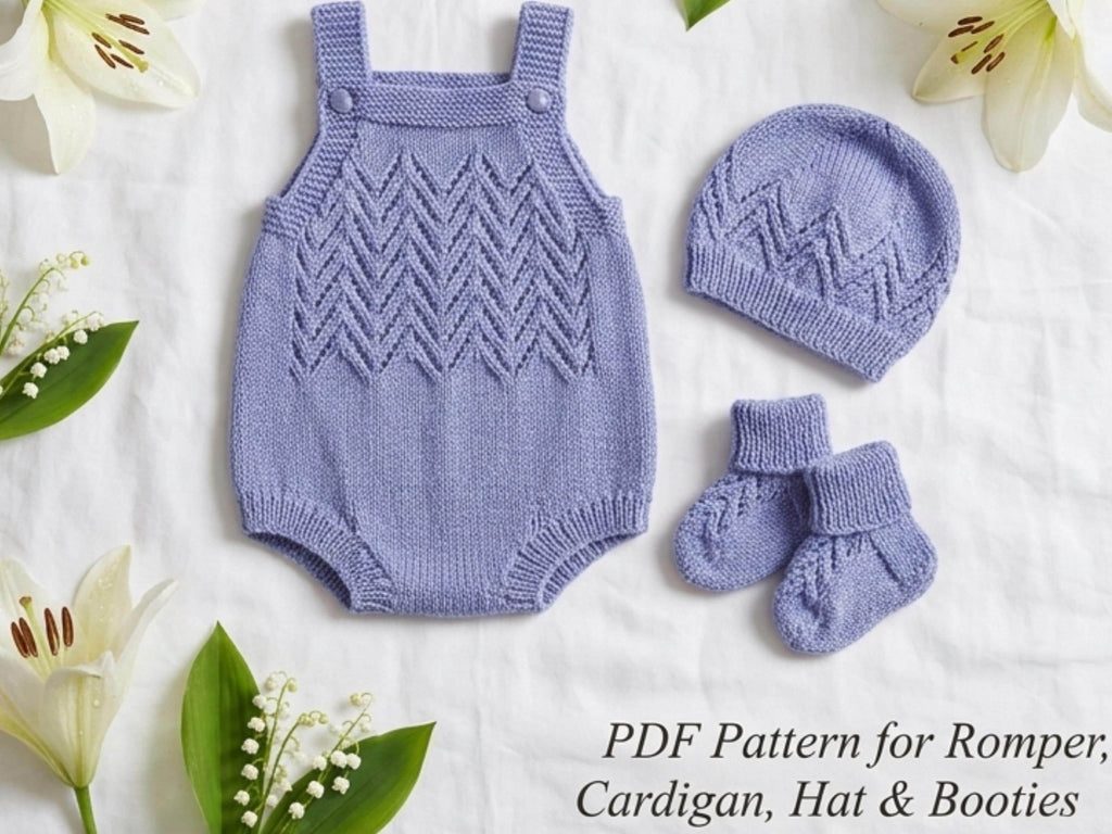 RETIREMENT SALE *Easy Knit Baby Romper Cardigan Sweater Knitting Pattern  Hat & Bootees 4ply 2-12 months
