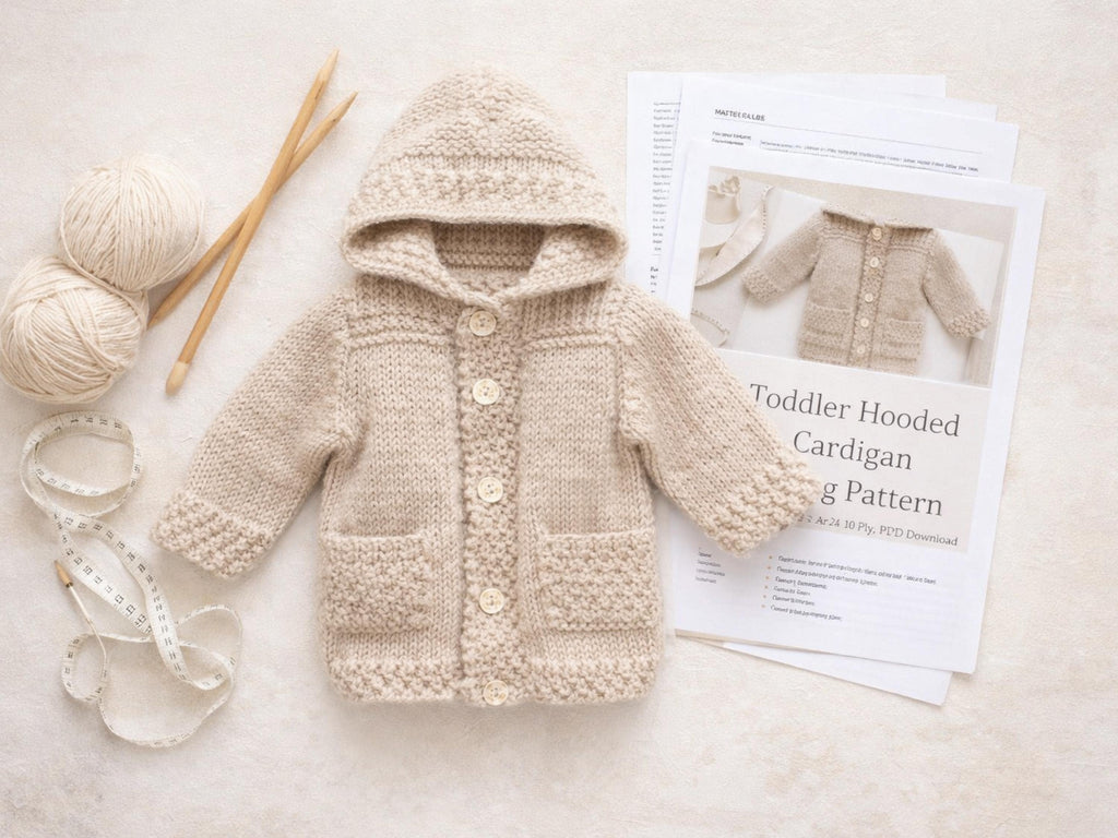 Toddler Hooded Cardigan Knitting Pattern | Easy Aran 10 Ply Sweater PDF (3-24 Months)