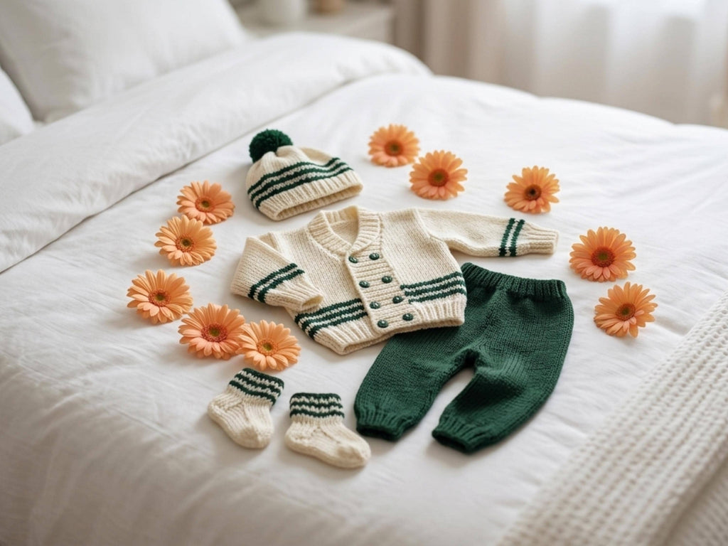 Baby Boy Knitting Pattern Set, Cardigan, Hat, Bootees, Pants (Instant Download)
