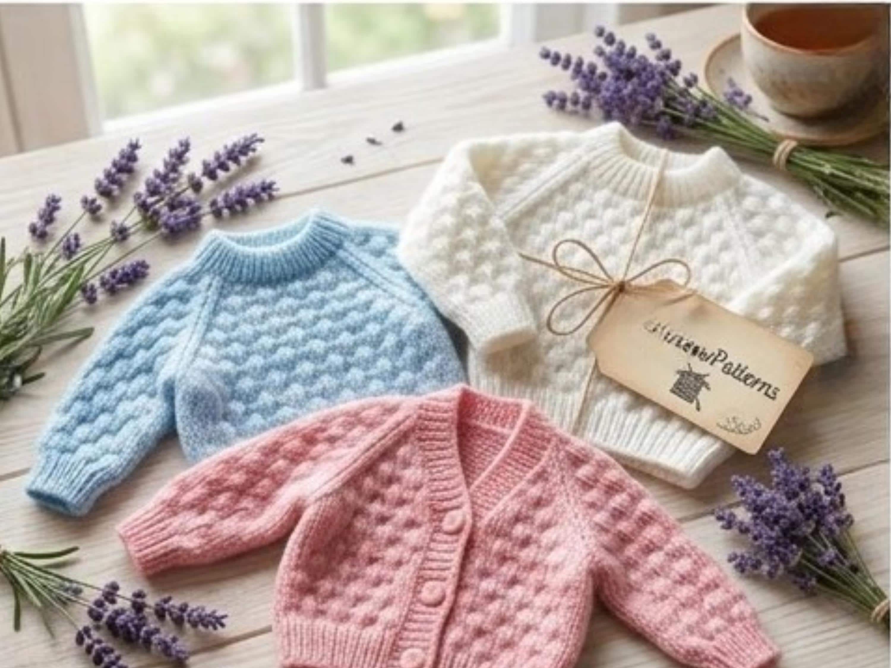 SALE *Baby Bubble Stitch Sweater and Cardigan Knitting Pattern (0-24 Months) – DK Weight PDF