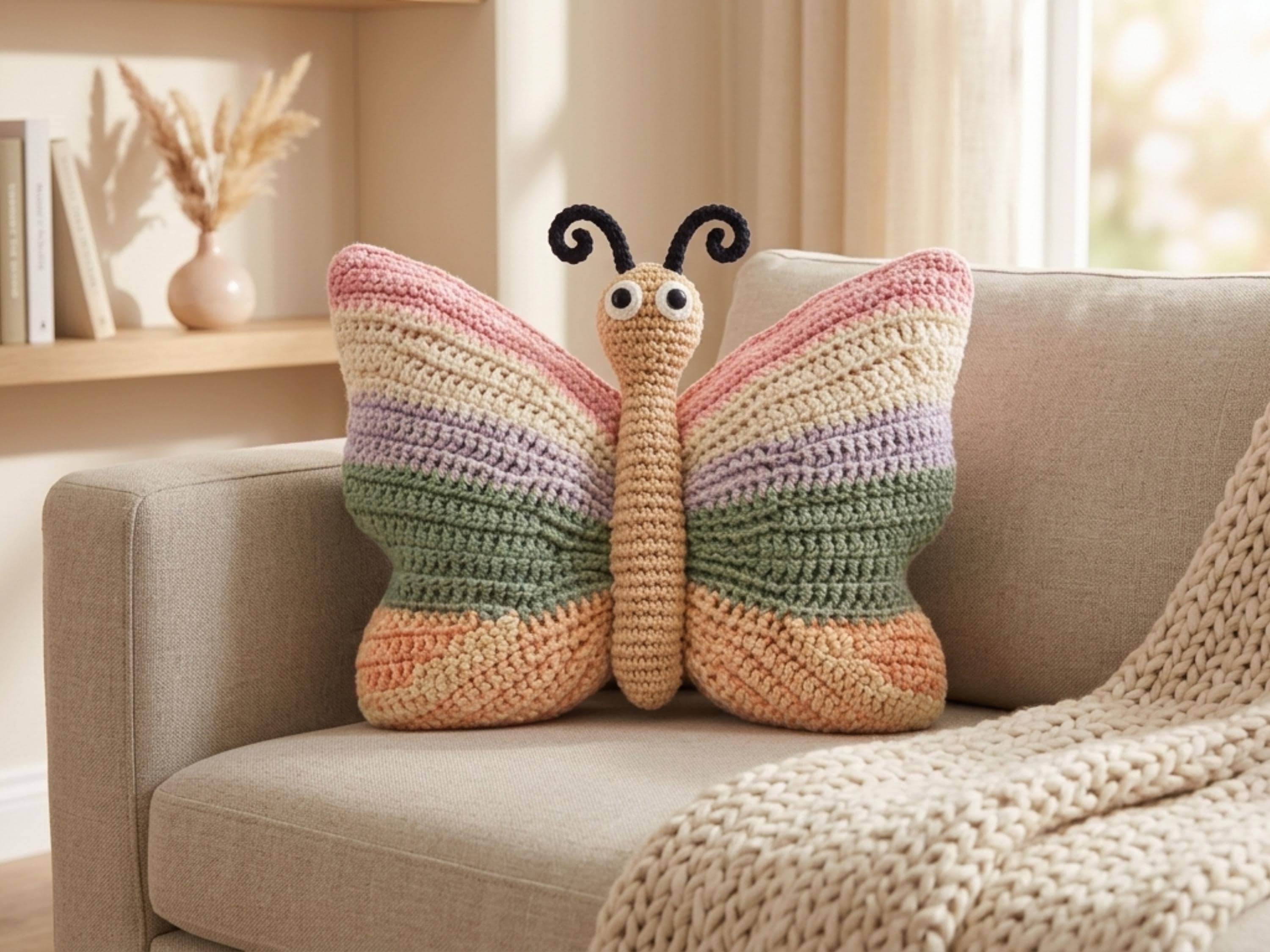 Crochet Butterfly Pillow Pattern, Amigurumi Cushion, Nursery Decor (PDF)