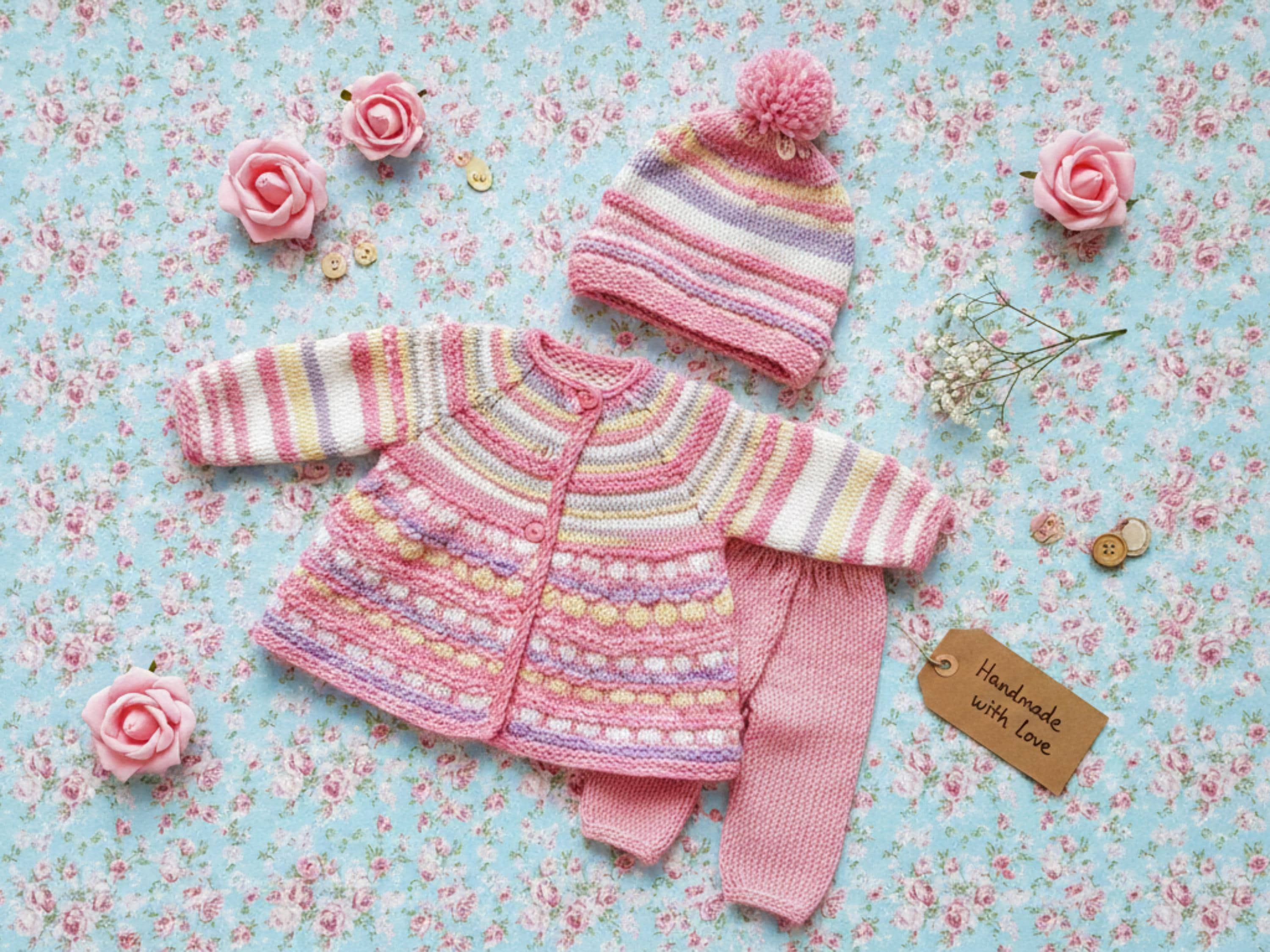 Knitting Pattern for Girls Baby Knitting Pattern Set: Jacket, Hat, Blanket (DK Weight) (PDF Download)