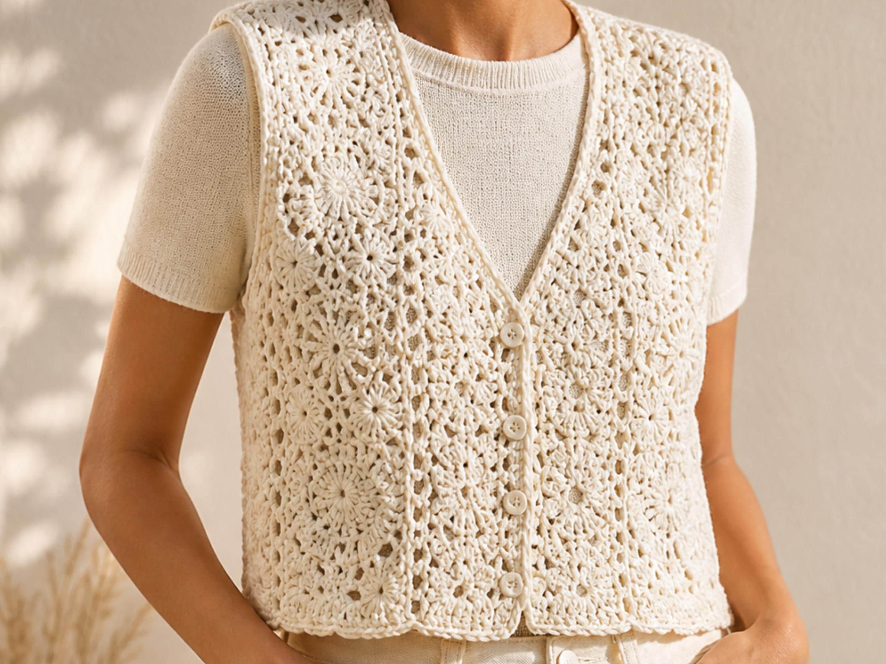 Women's Crochet Vest Pattern – Cotton Rich DK Wool, Sizes (PDF Download)