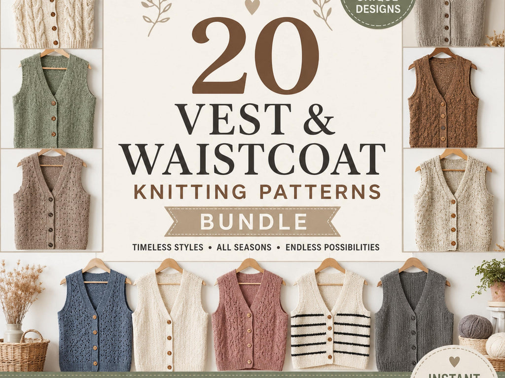 20 Ladies Vest & Waistcoat Knitting Patterns Bundle (PDF Download)