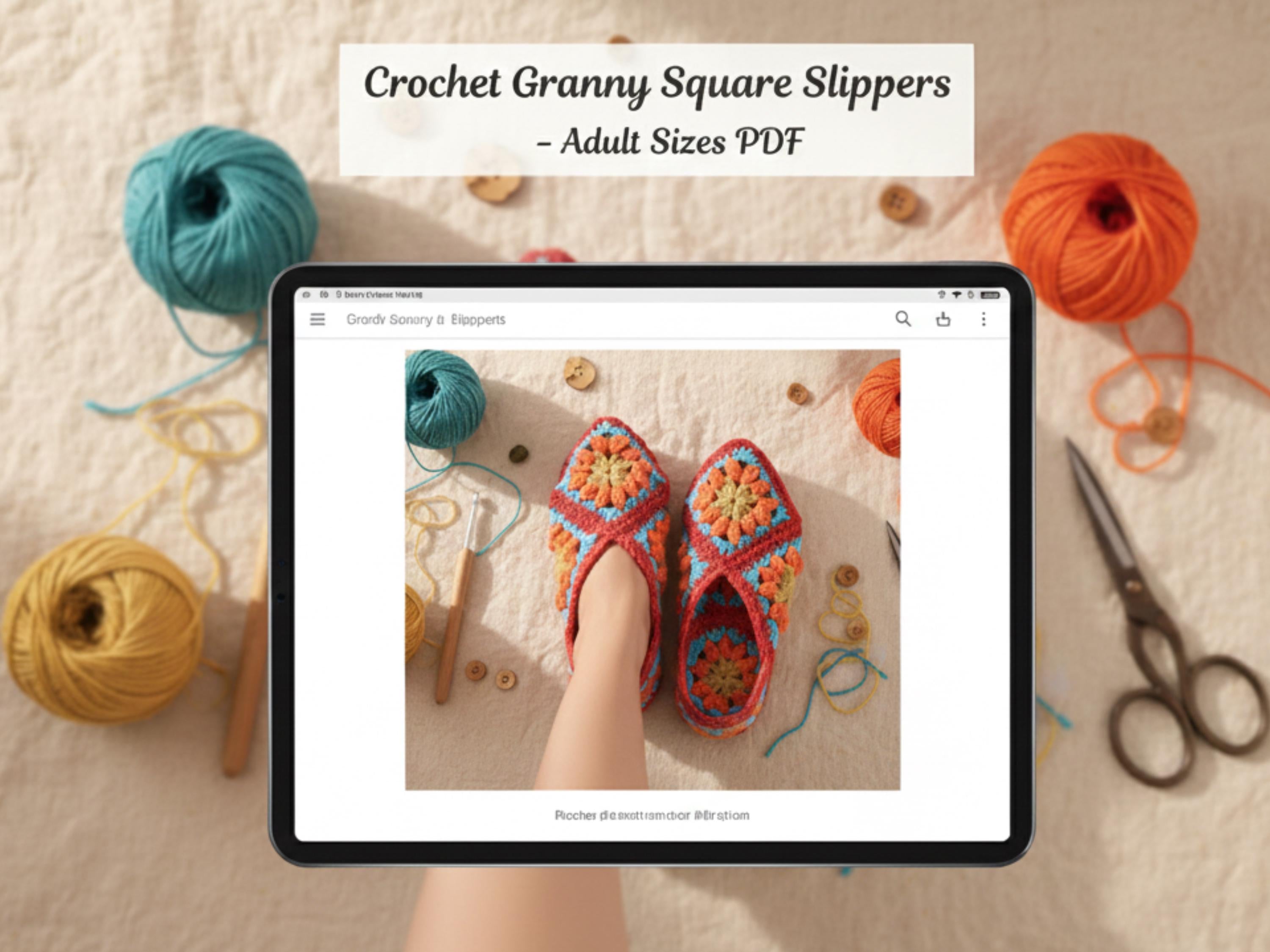 Vintage granny squares slippers-Crochet pattern-Crochet Granny Square Slipper Pattern: Adult Sizes (PDF Pattern)