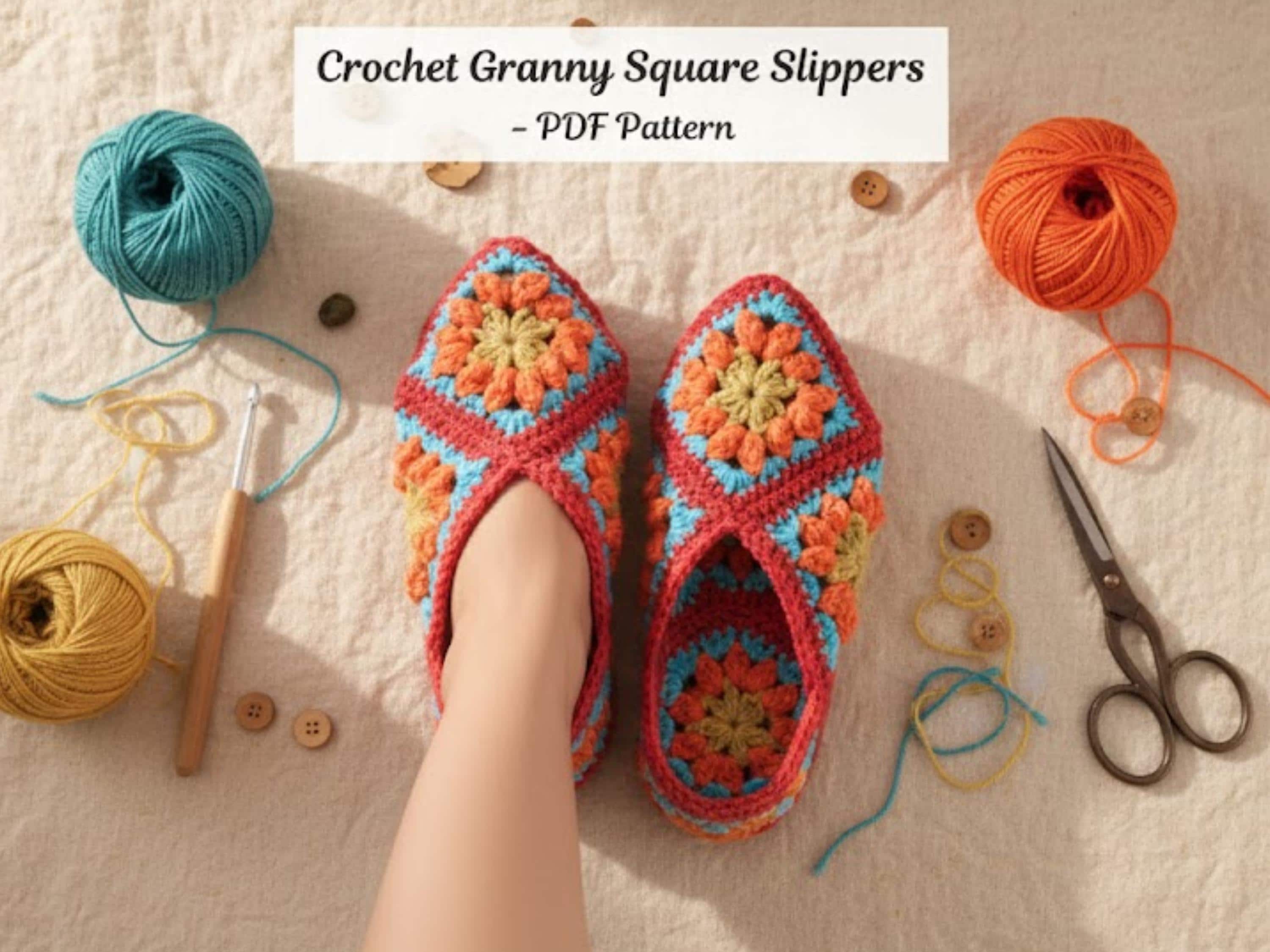 Vintage granny squares slippers-Crochet pattern-Crochet Granny Square Slipper Pattern: Adult Sizes (PDF Pattern)