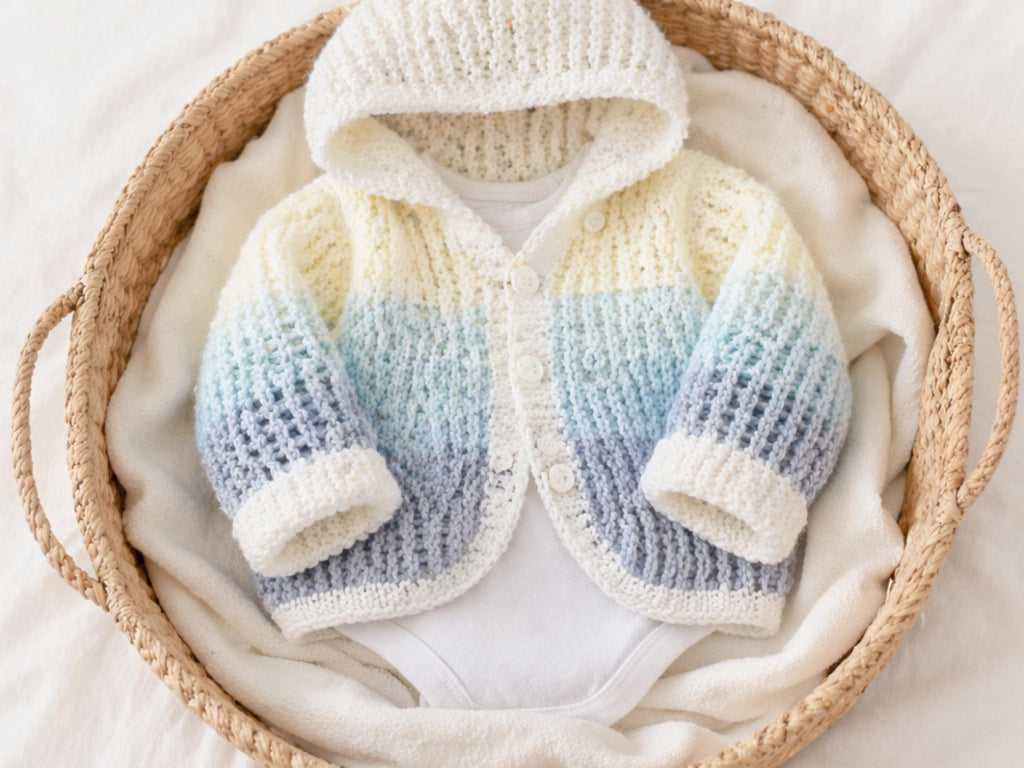 Baby Hooded Cardigan Knitting Pattern, Color Block Sweater, Retro Style Jacket (PDF Download)