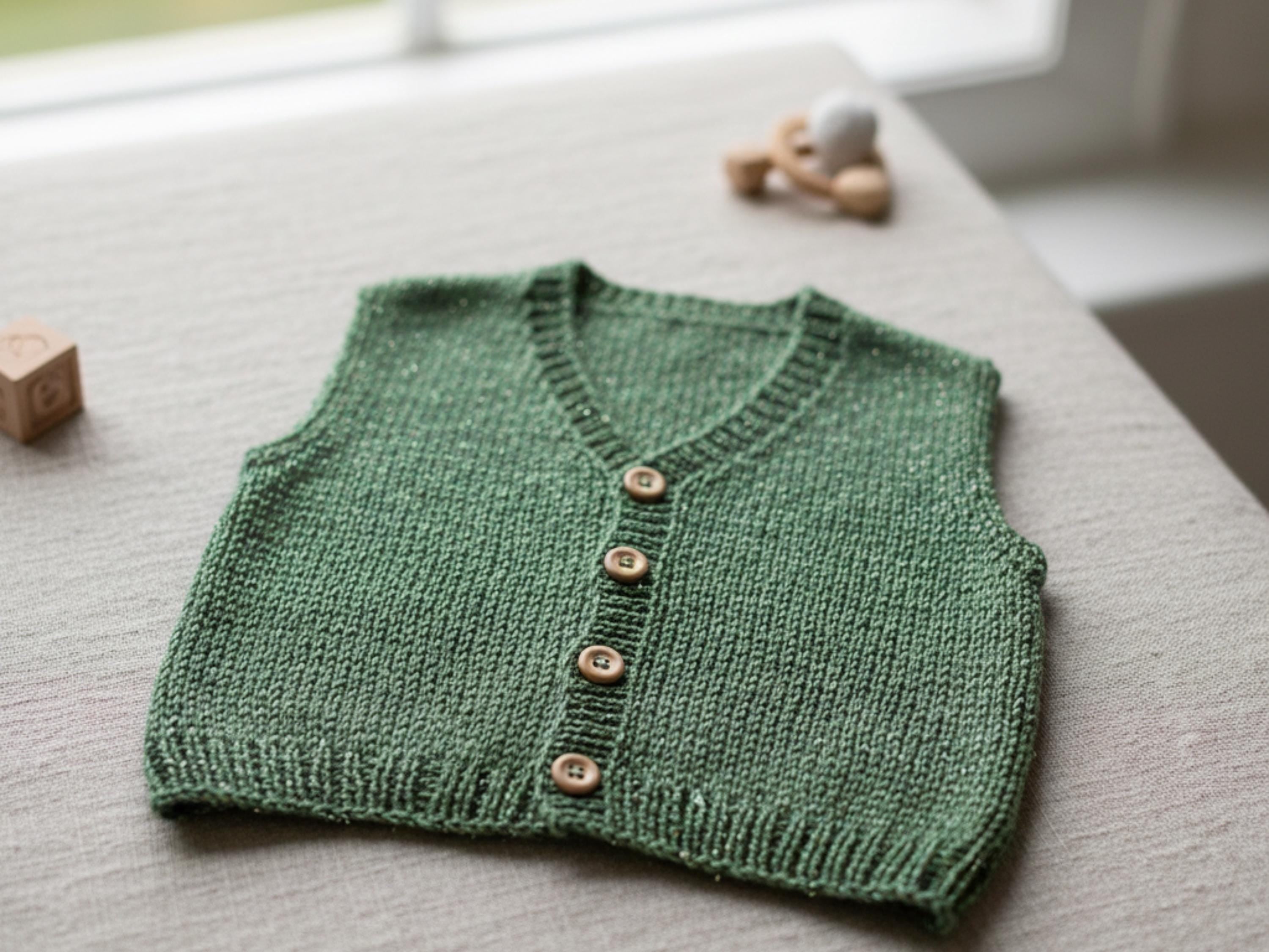 Textured Baby Waistcoat Knitting Pattern | Sizes 6-24 Months (PDF Download)