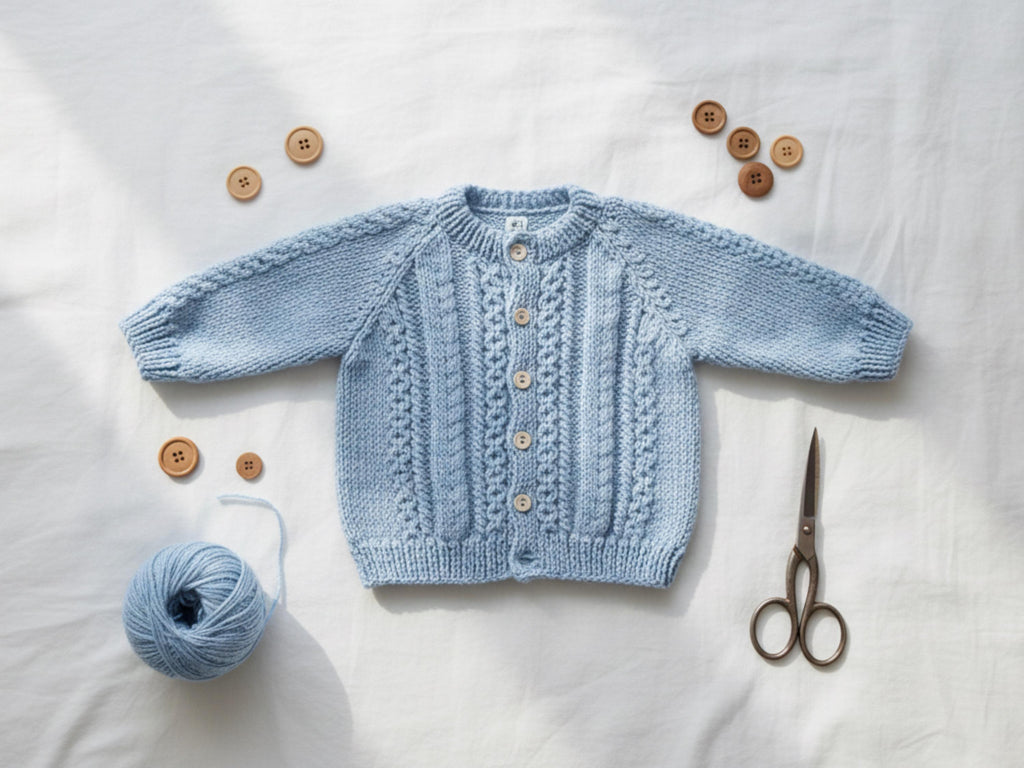 Boys Cardigan Knitting Pattern – Cable Knit, Round Neck, Button Front (Instant Download)
