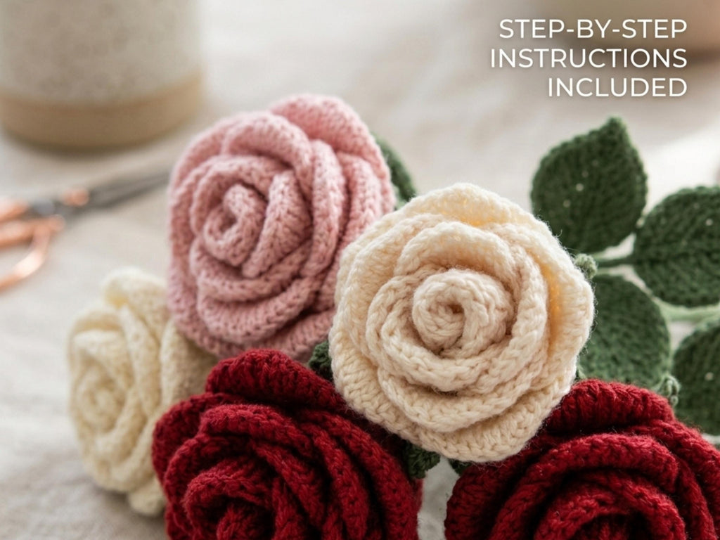 RETIREMENT SALE *Knitted Rose Flower Pattern | Easy Beginner Crochet Tutorial (PDF Pattern)