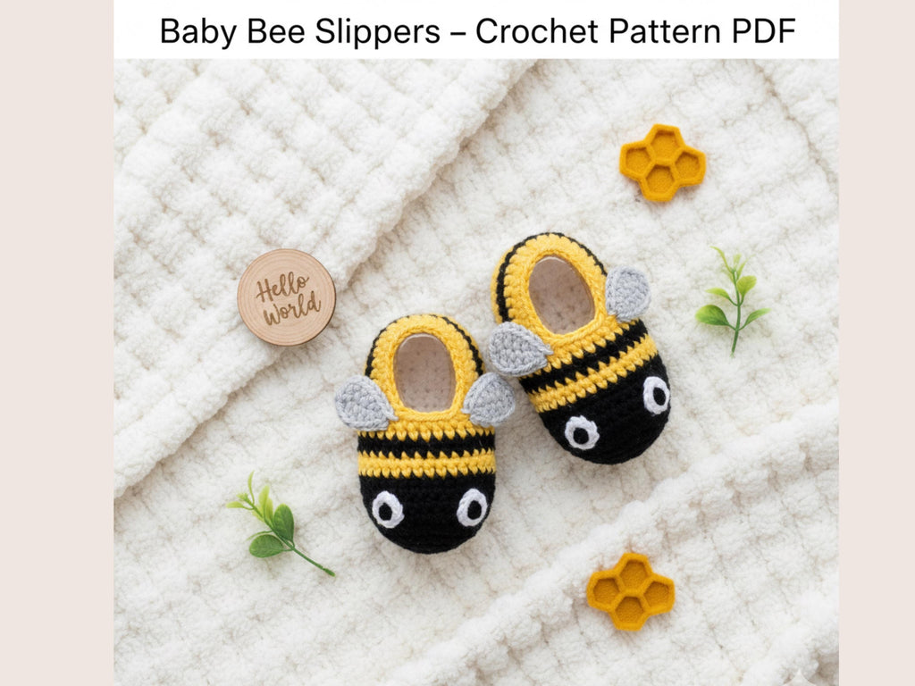 Baby Crochet bee booties pattern-PDF - Instant download-English