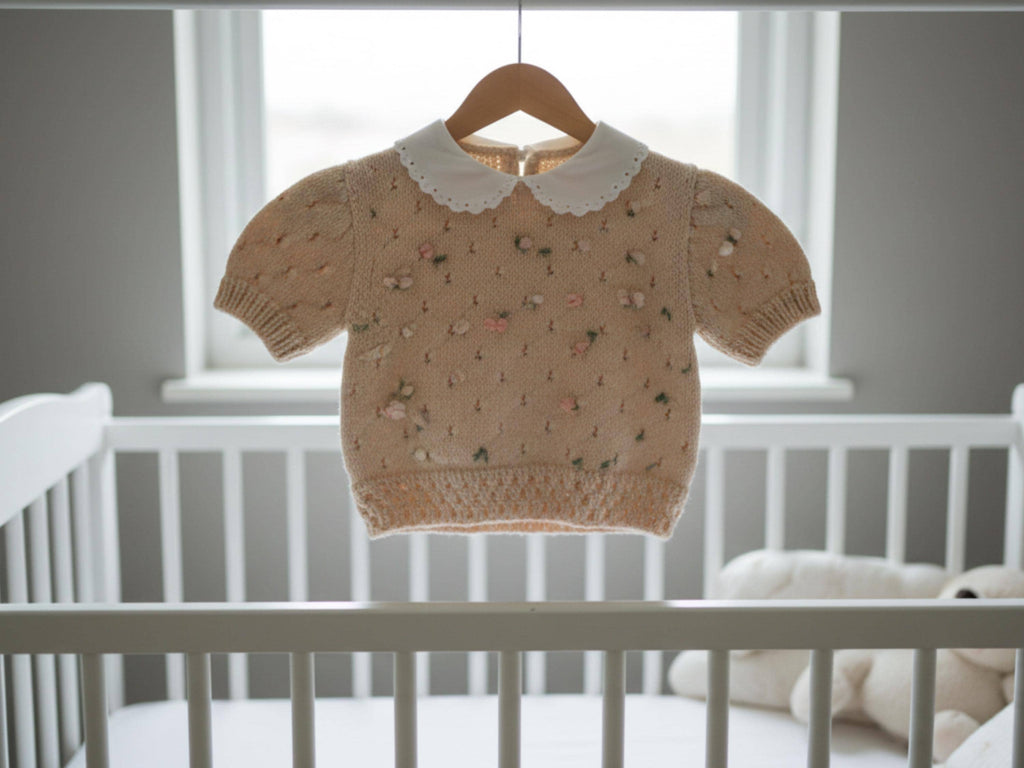 Baby Girl Eyelet Sweater Knitting Pattern – Short Sleeve, DK Yarn (PDF)