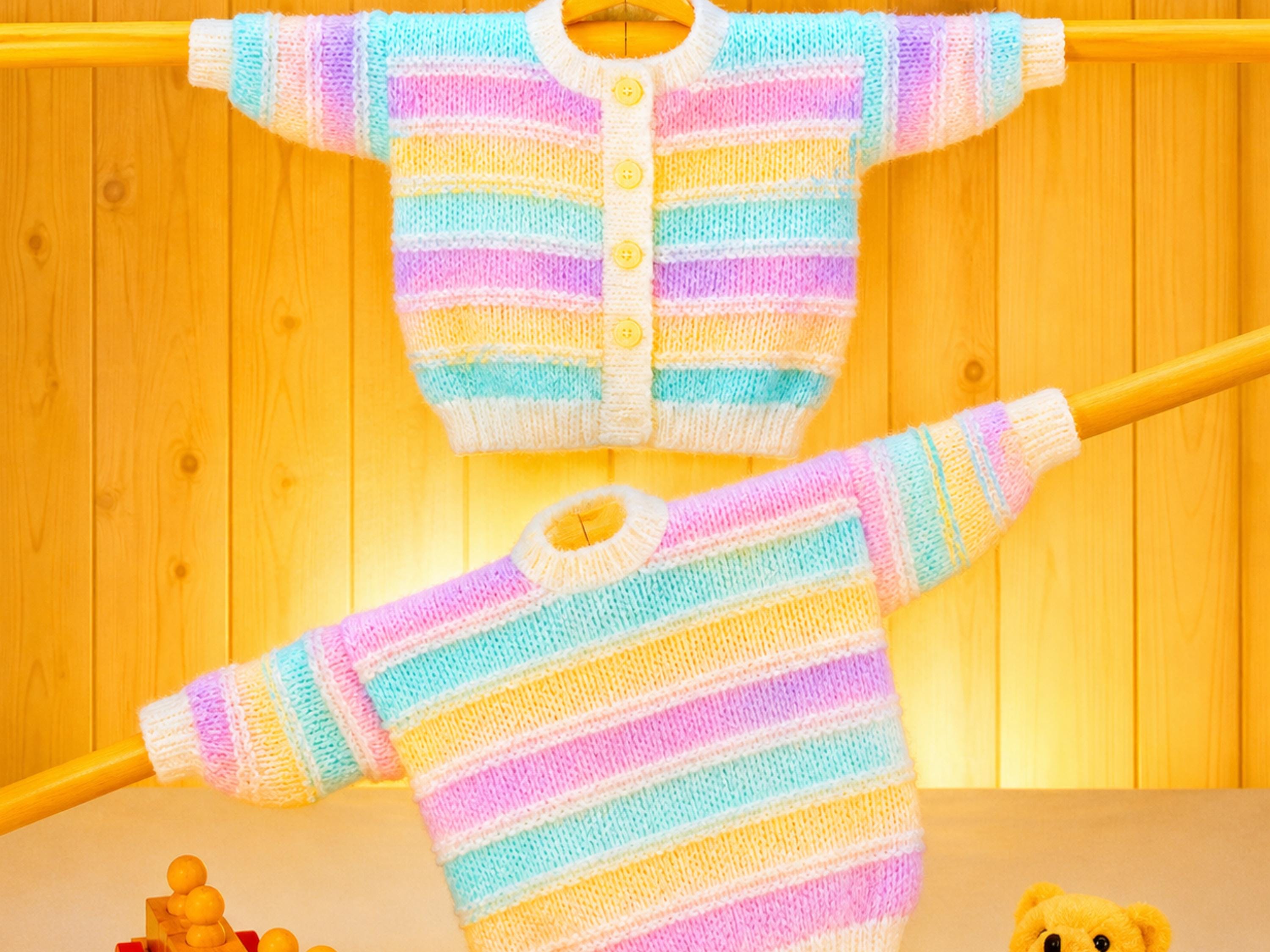 Striped Baby knitted Cardigan Sweater Knitting Pattern | Vintage Style, PDF Download