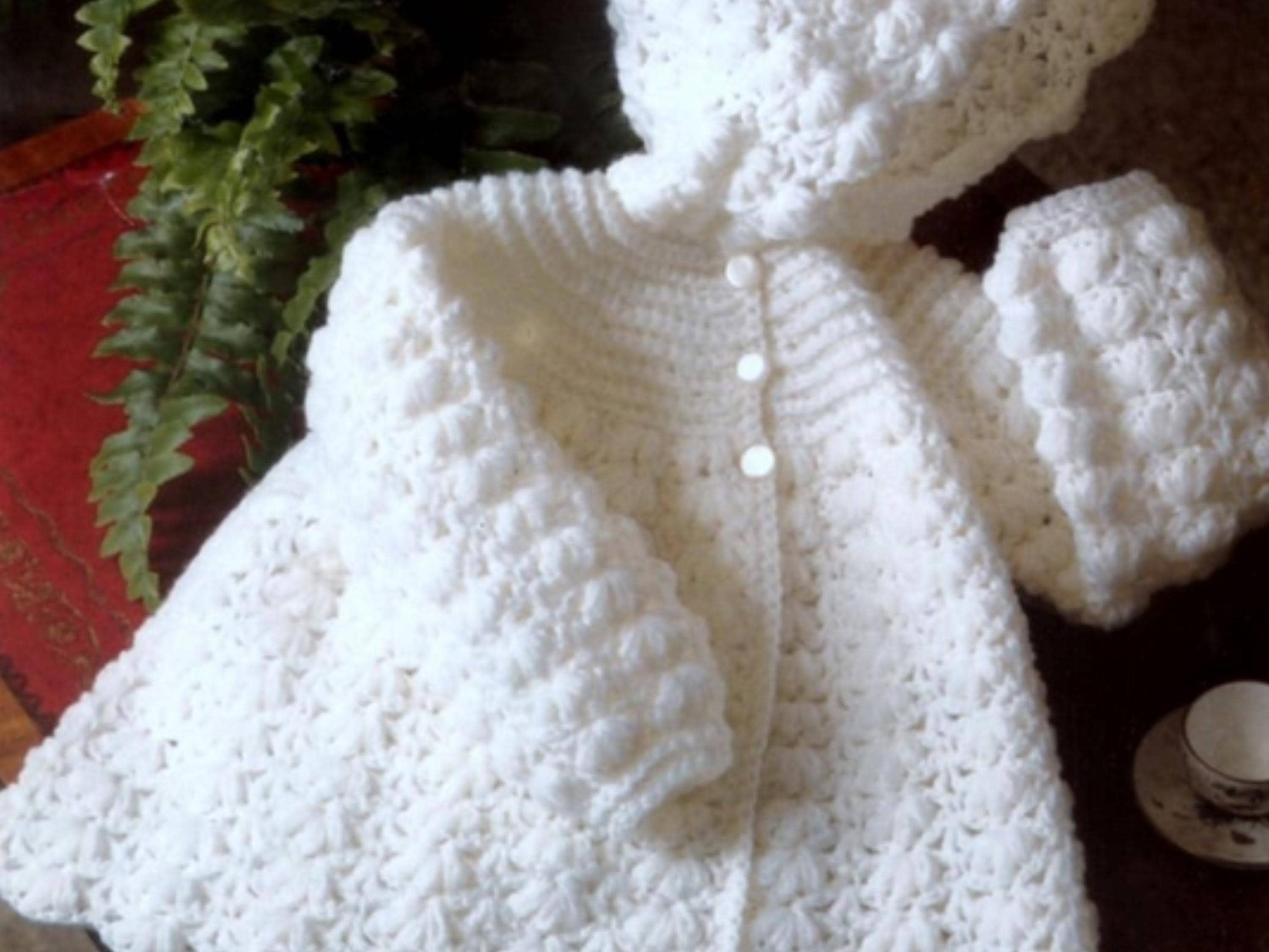 Easy beginner Crochet Pattern PDF Baby Matinee Coat Jacket with Hood -4PLY