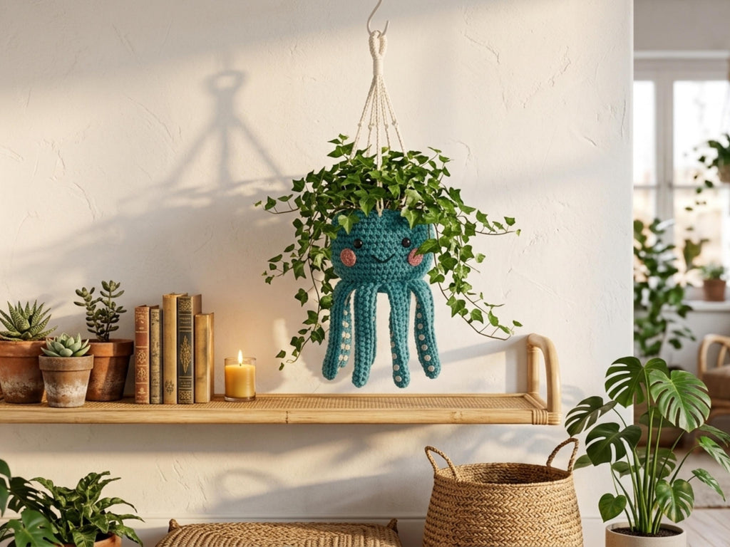 Octopus Hanging Planter Crochet Pattern | Tentacle Plant Hanger (Digital Download)-Pothos-Coastal home decor-Animal planter