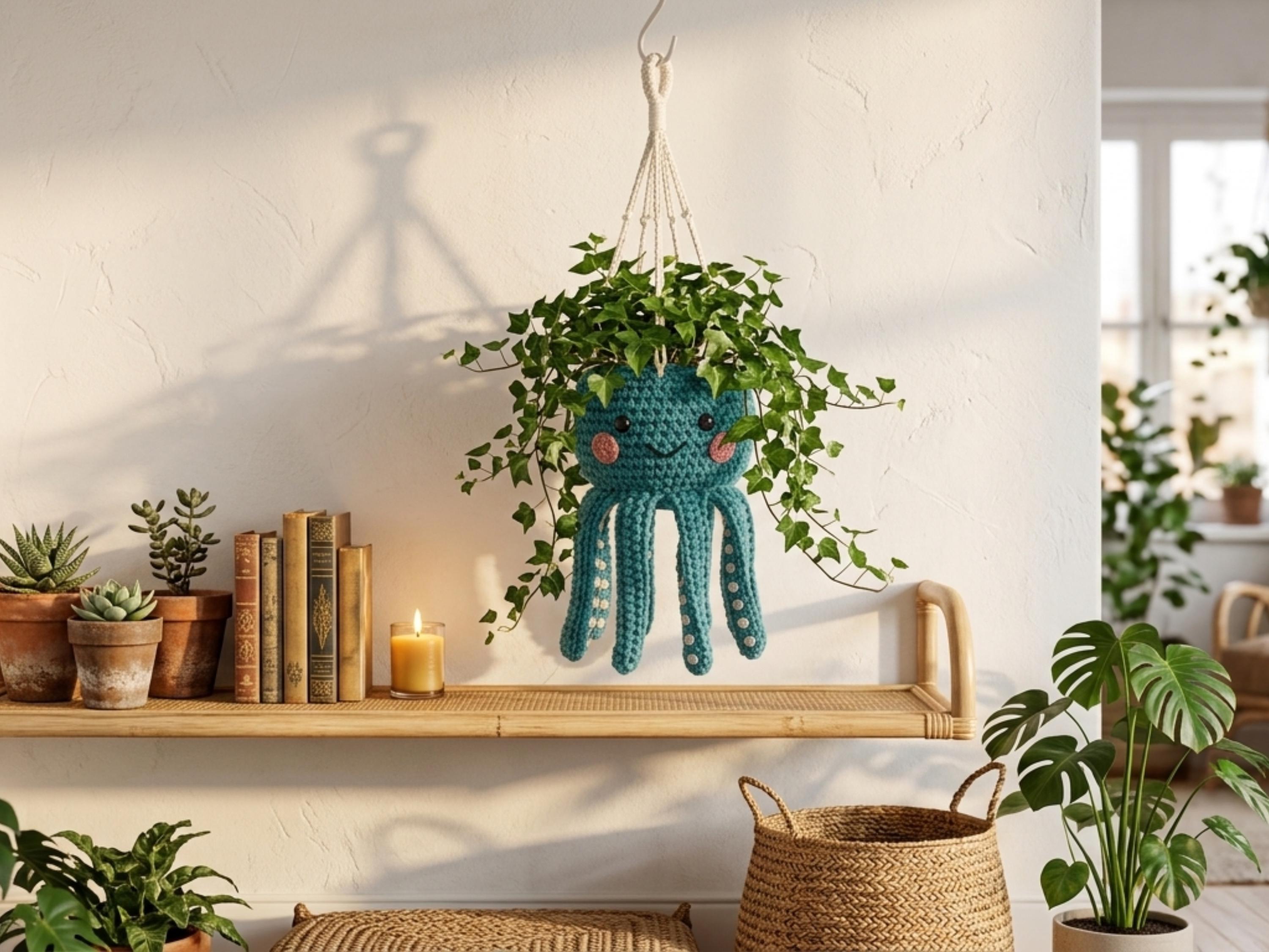Octopus Hanging Planter Crochet Pattern | Tentacle Plant Hanger (Digital Download)-Pothos-Coastal home decor-Animal planter