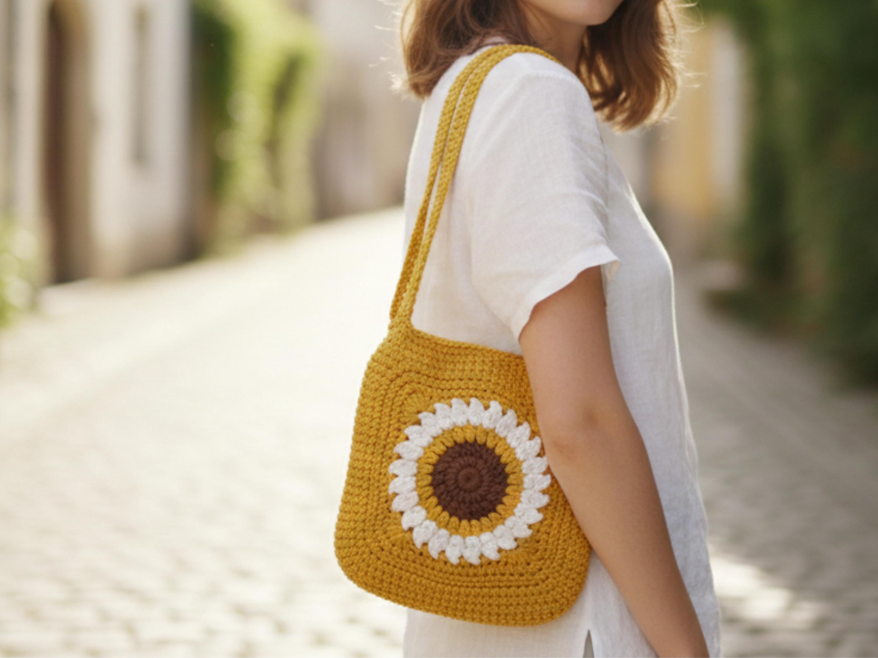 Golden Bloom Crochet Satchel Pattern | Sunflower Boho Bag (PDF Download)