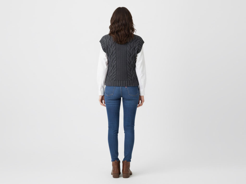 Aran Vest Knitting Pattern, Women's Cable Knit Sleeveless Sweater (PDF)