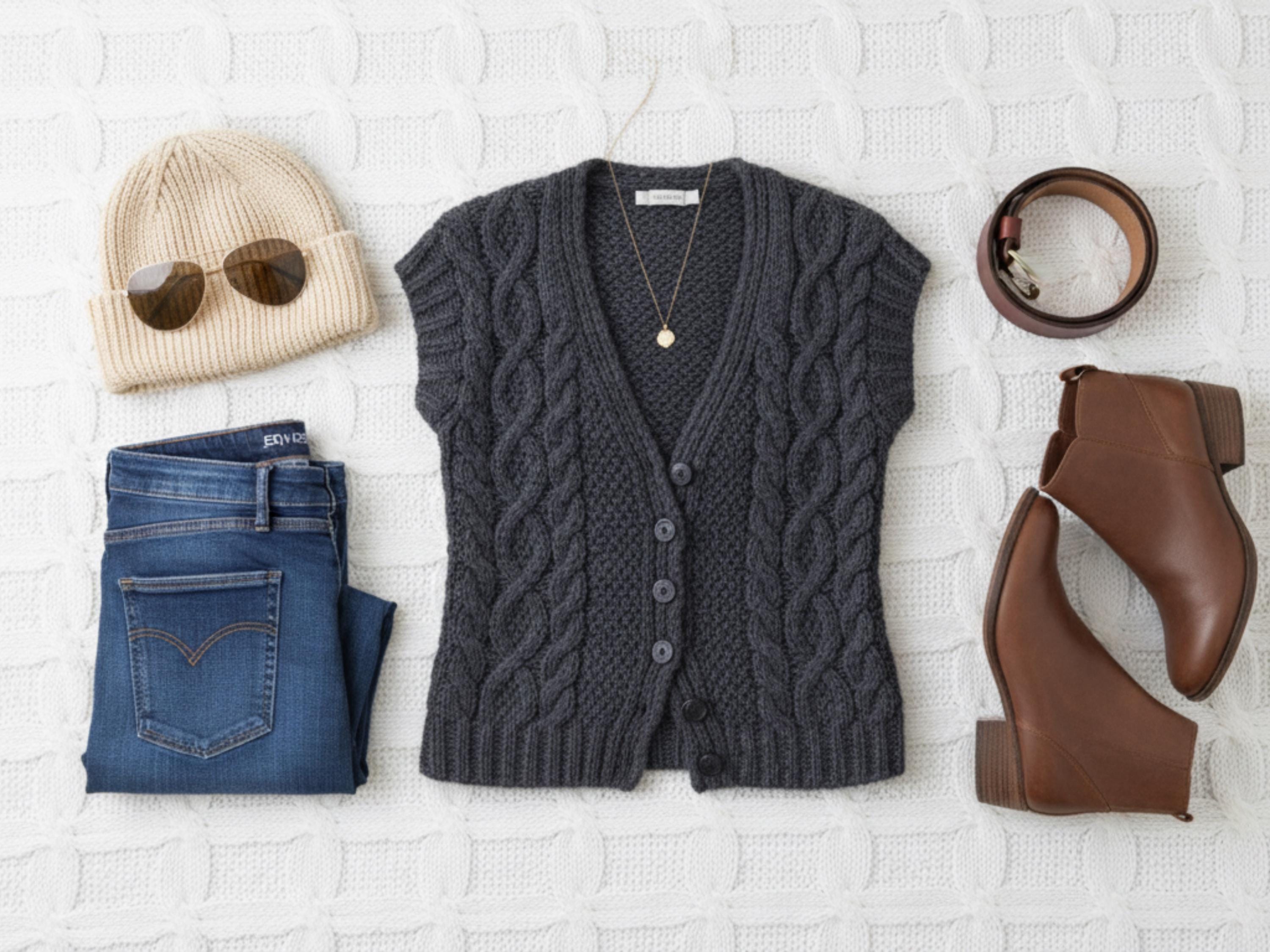 Aran Vest Knitting Pattern, Women's Cable Knit Sleeveless Sweater (PDF)