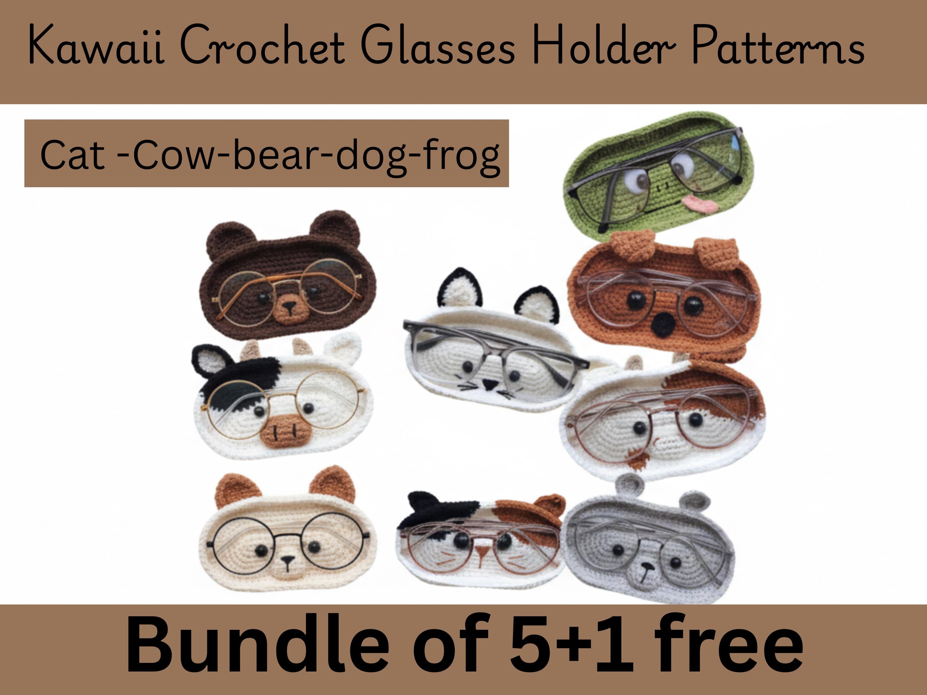 Crochet Animal Glasses Holder Patterns: Bear, Cat, Cow, Dog, Frog (PDF Pattern)