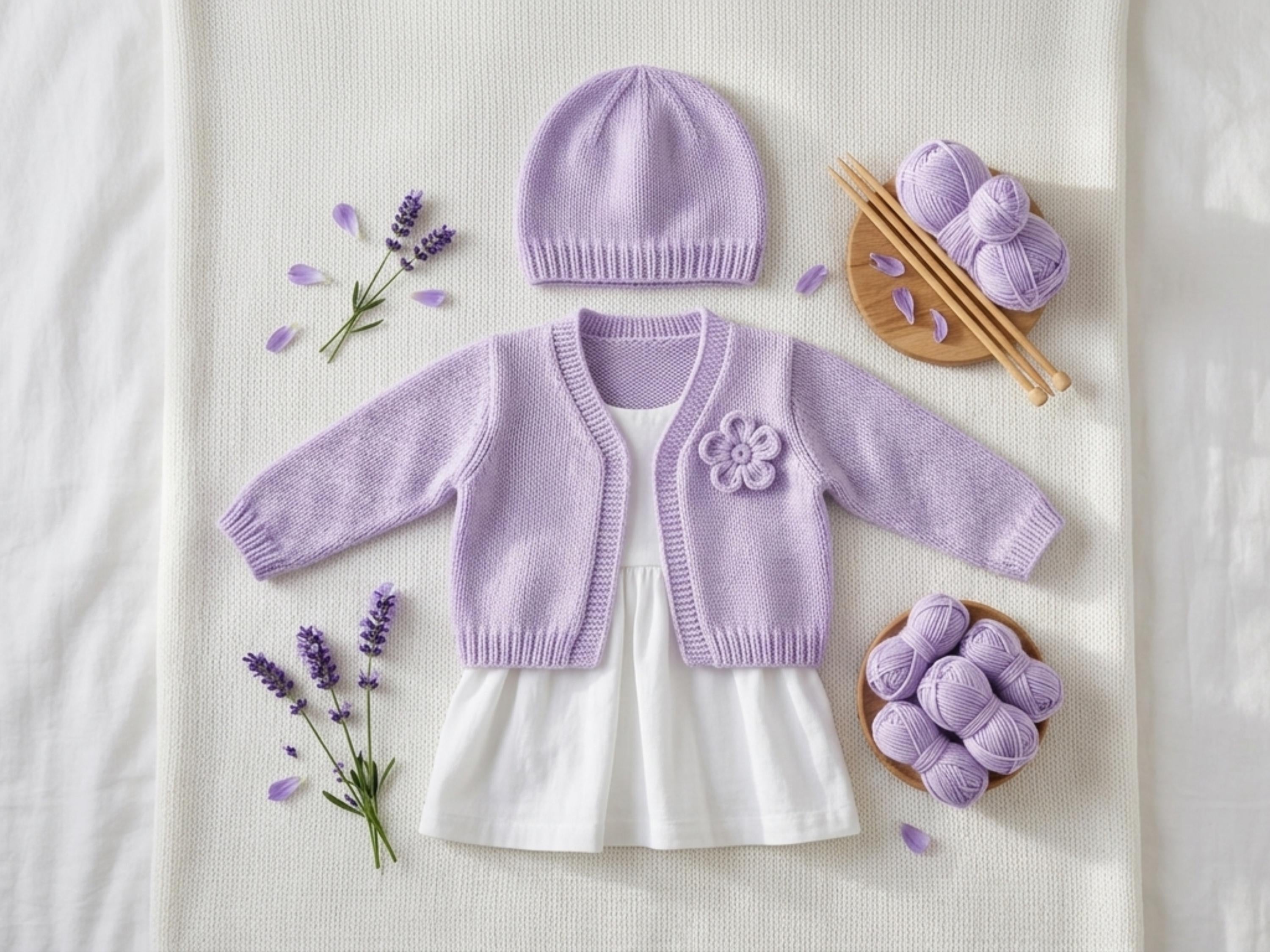 Baby Girl Cardigan & Beanie Knitting Pattern – DK Yarn, Newborn to 3 Years (PDF Download)