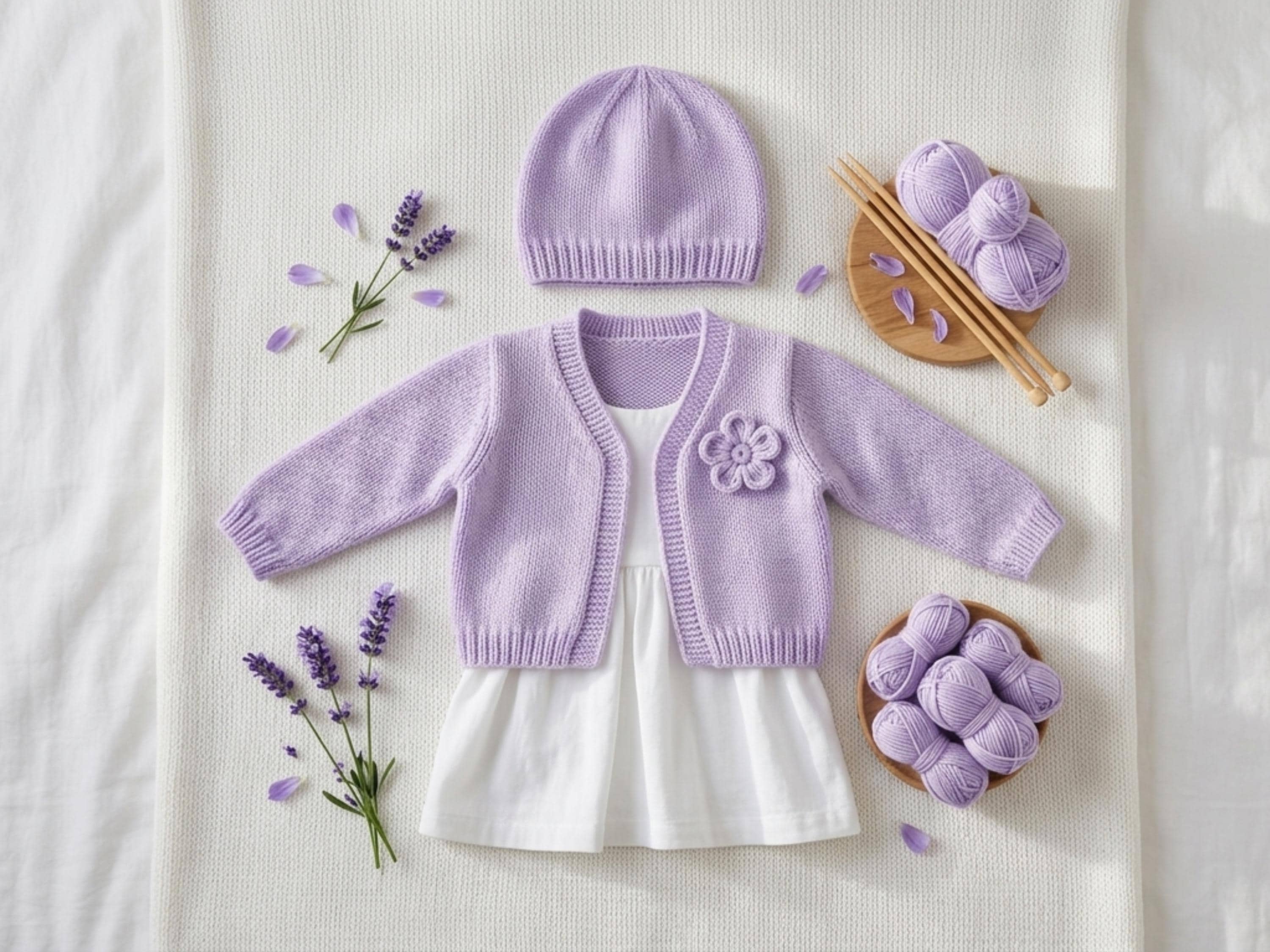 Baby Girl Cardigan & Beanie Knitting Pattern – DK Yarn, Newborn to 3 Years (PDF Download)