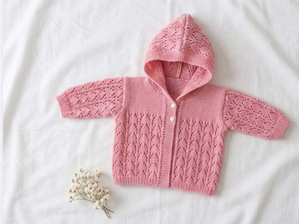 Vintage Baby Girl Knitting Pattern –Hooded Coat ,Girls baby knitted coat with hood ,lacy coat