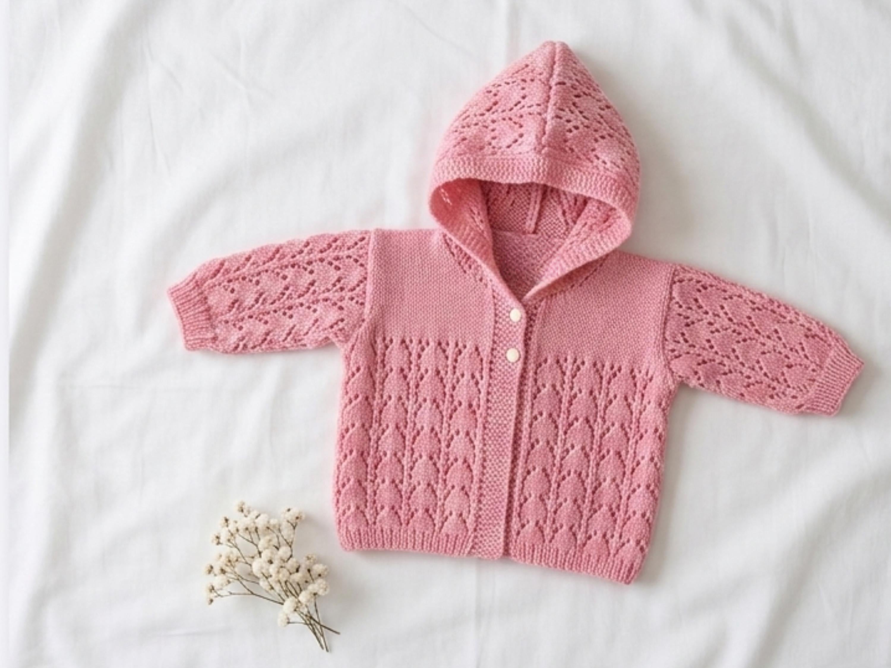 Vintage Baby Girl Knitting Pattern –Hooded Coat ,Girls baby knitted coat with hood ,lacy coat
