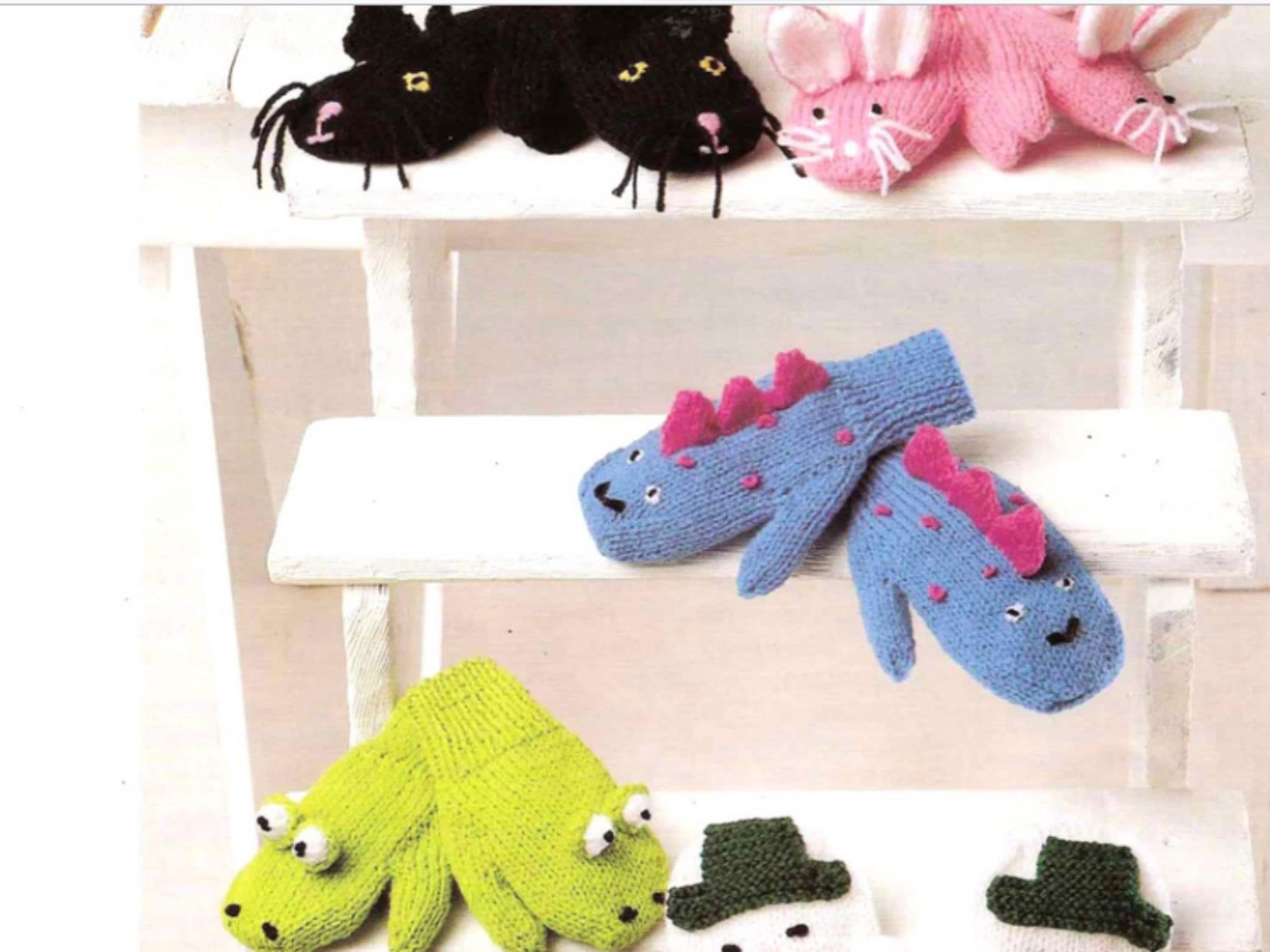 RETIREMENT SALE *Christmas knitting patterns-Novelty Animal Mittens Knitting Pattern, Kids Frog Dinosaur Snowman Cat Rabbit (PDF Download)