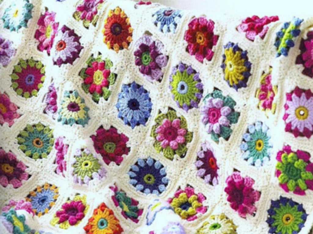 Crochet Pattern PDF: Roses, Daisies Floral Granny Square Afghan Throw (Digital Download)
