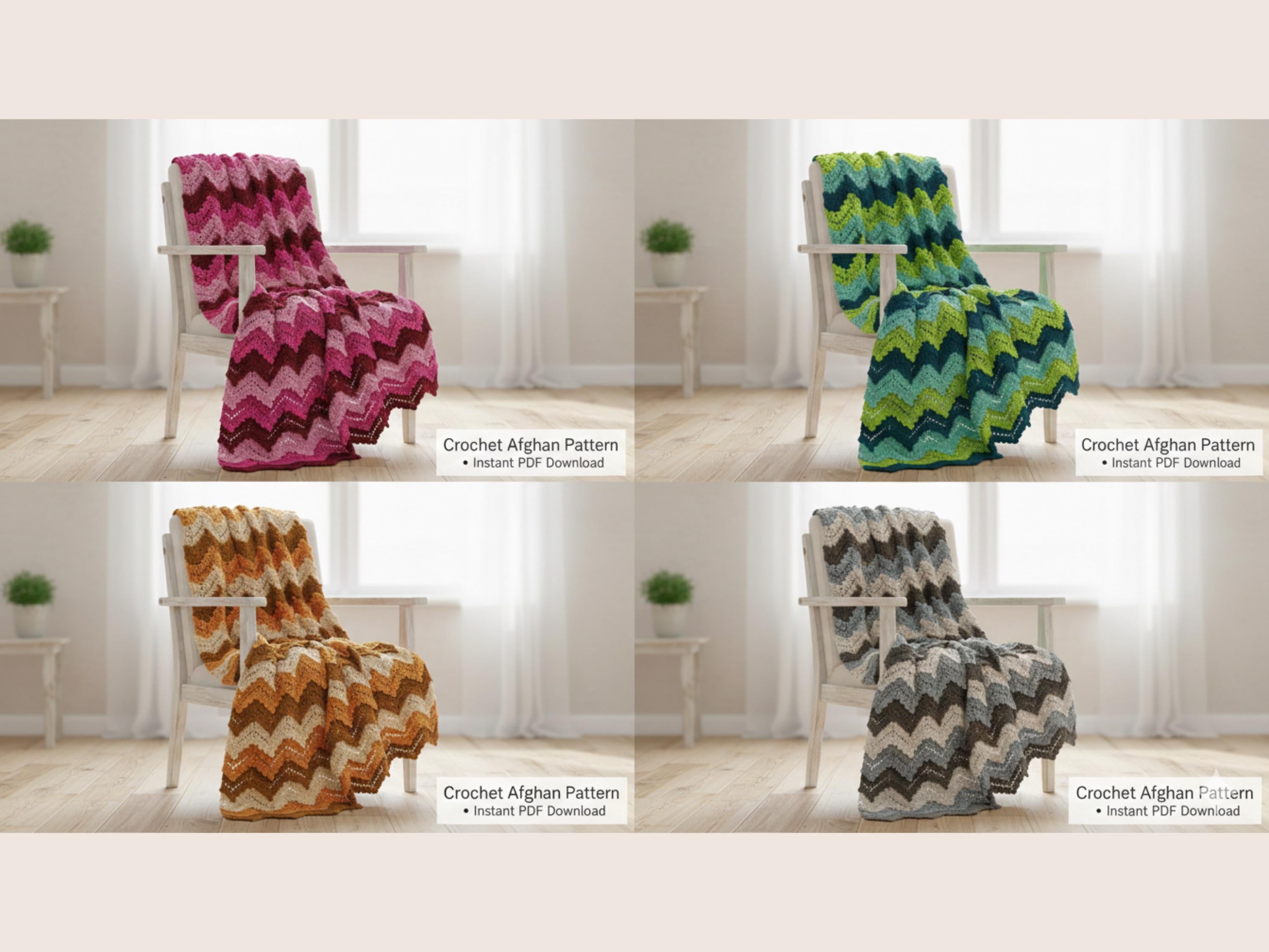 Vintage Rose Ripple Afghan Crochet Pattern Booklet (PDF Download) – 1977 Chevron Throw