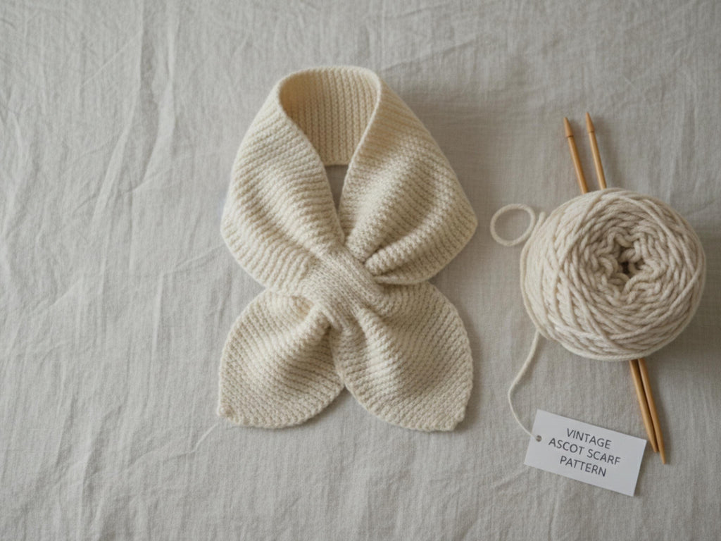 Vintage Ascot Scarf Knitting Pattern Easy Garter Stitch Neckwarmer (PDF Pattern)