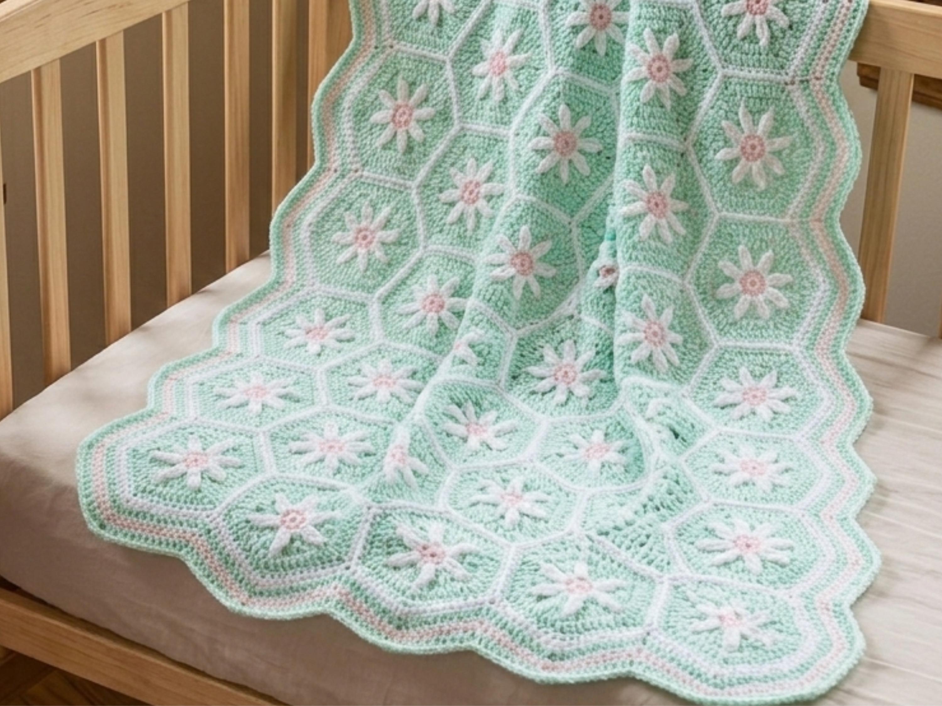 Baby Crochet Blanket pattern -Daisy Hexagon Crochet Baby Blanket Pattern – Vintage Flower Afghan PDF (Instant Download)