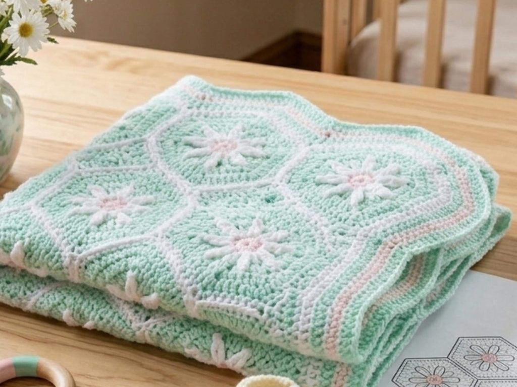 Baby Crochet Blanket pattern -Daisy Hexagon Crochet Baby Blanket Pattern – Vintage Flower Afghan PDF (Instant Download)