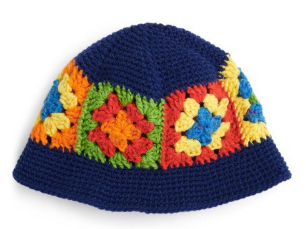 Crocheted Granny Square Bucket Hat, Pastel Boho Cotton Sun Hat (PDF Pattern)