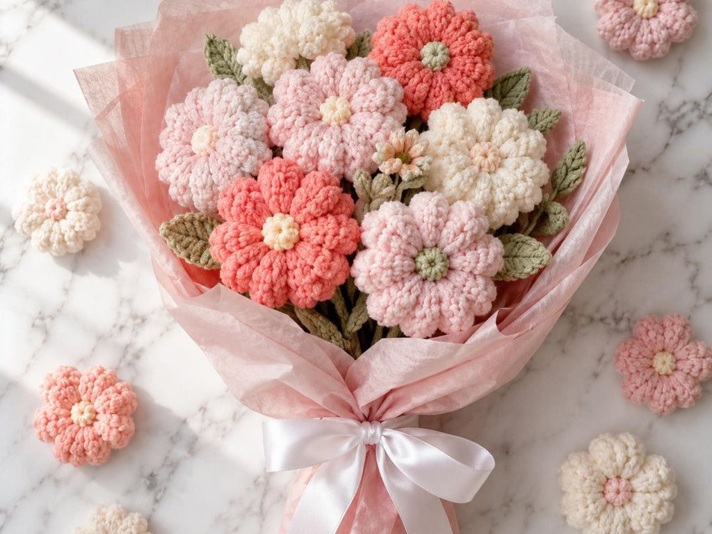 Crochet Flower Bouquet Pattern, Puff Blooms Amigurumi, Beginner Crochet Gift (Digital Download)